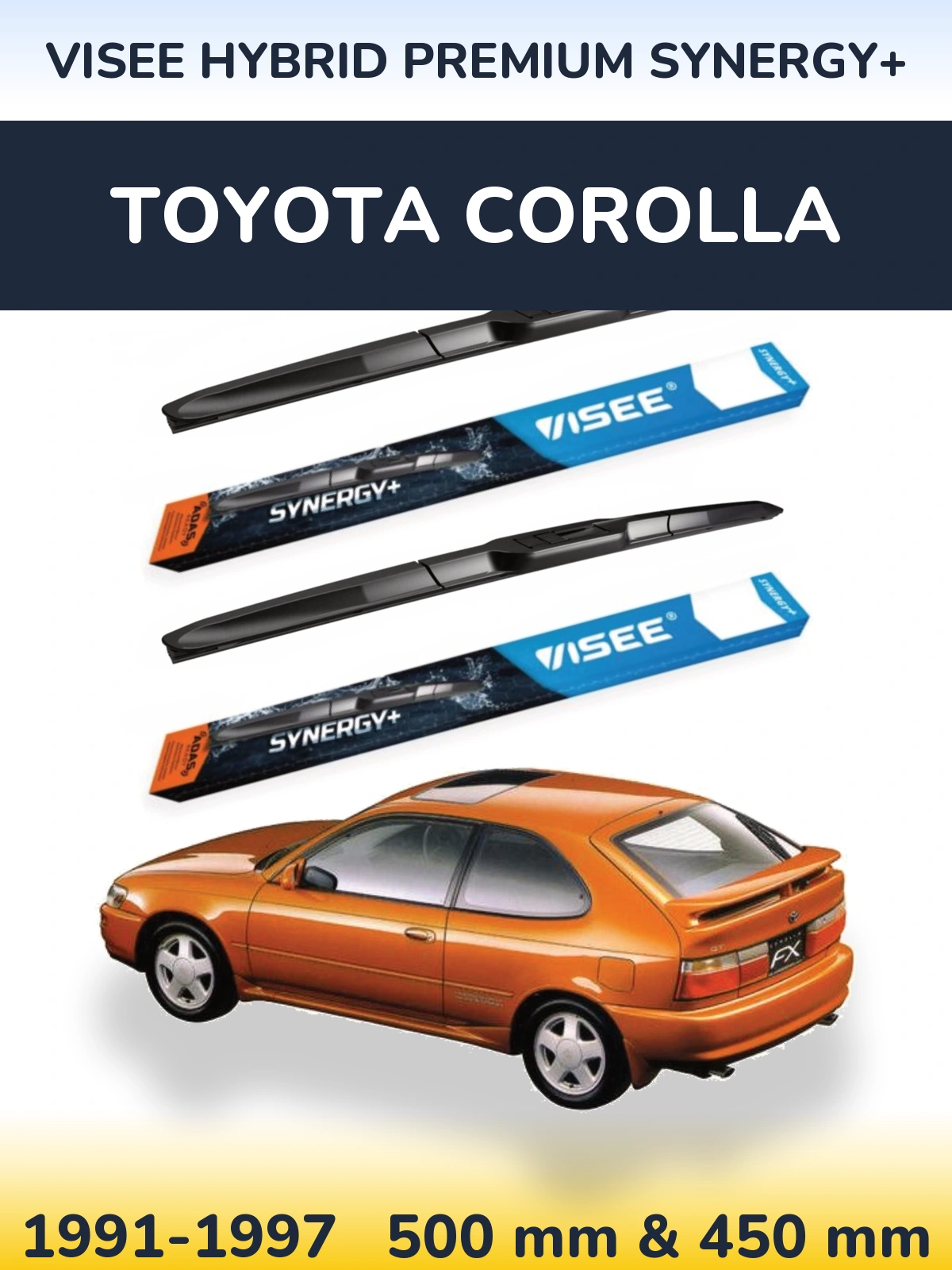 Комплект передних дворников VISEE HYBRID PREMIUM SYNERGY+ 500 & 450 мм для Toyota Corolla 1991-1997