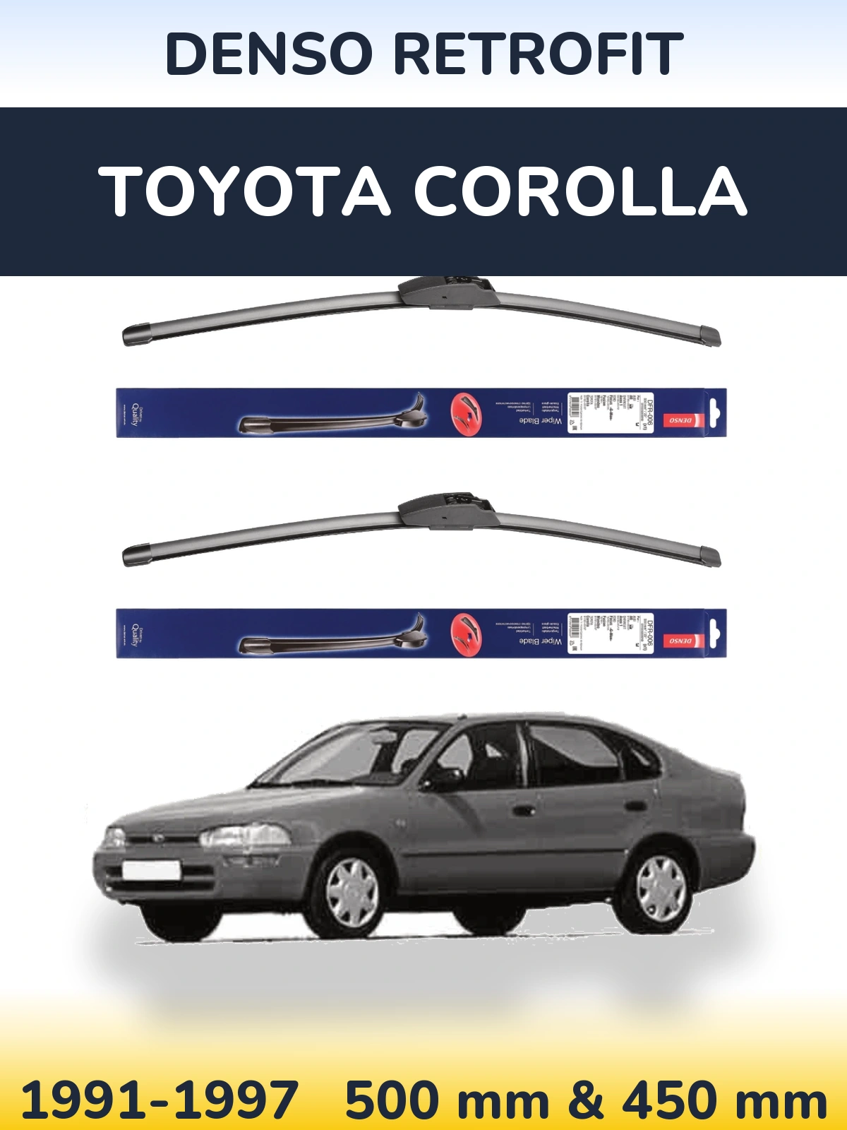 Komplet przednich wycieraczek Denso Retrofit 500 & 450 mm do Toyota Corolla 1991-1997