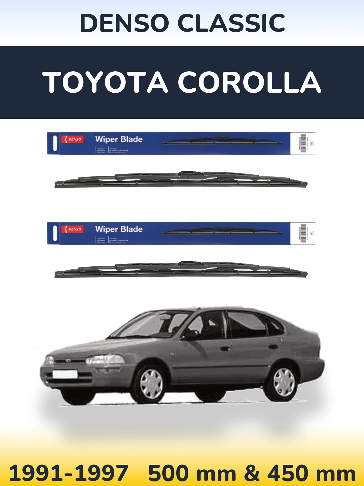 Front wiper blade set Denso Classic 500 & 450 mm for Toyota Corolla 1991-1997