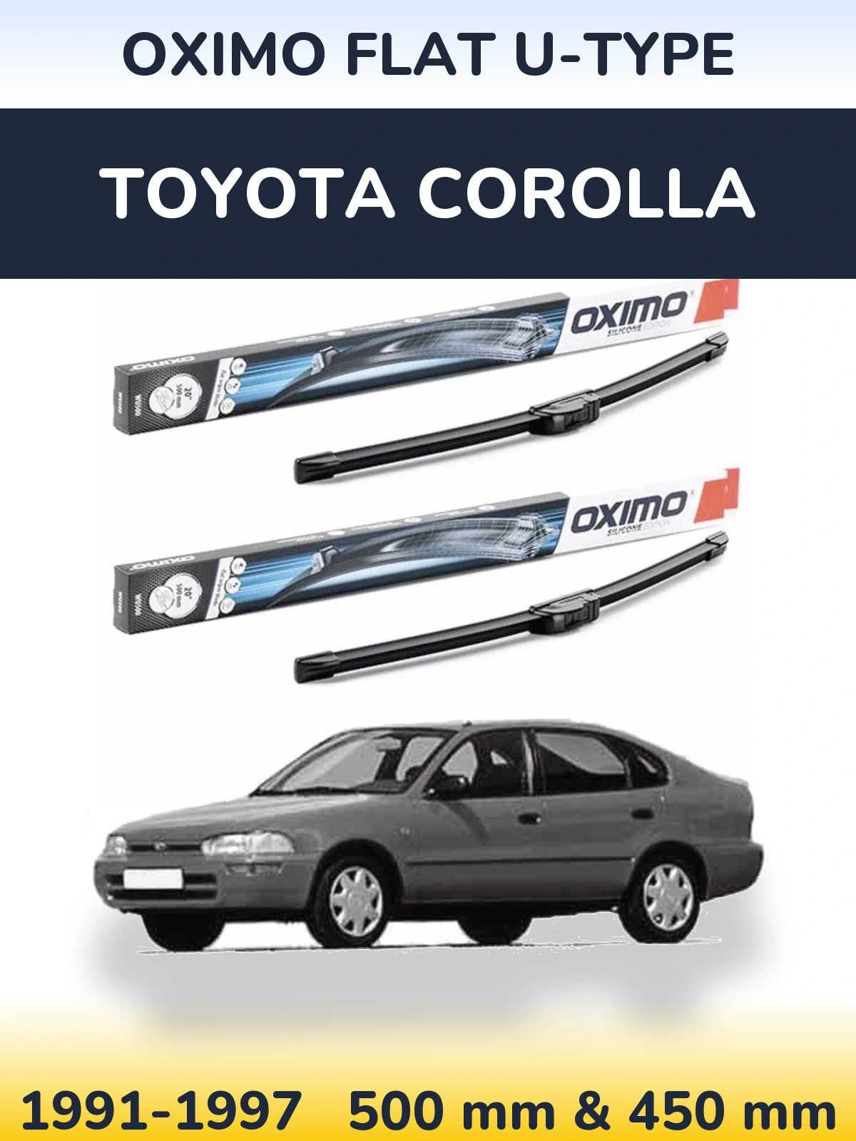 Комплект передних дворников Oximo Flat U-type 500 & 450 мм для Toyota Corolla 1991-1997