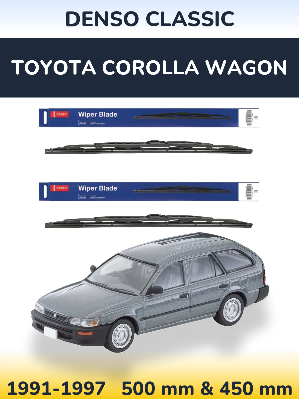 Front wiper blade set Denso Classic 500 & 450 mm for Toyota Corolla Wagon 1991-1997