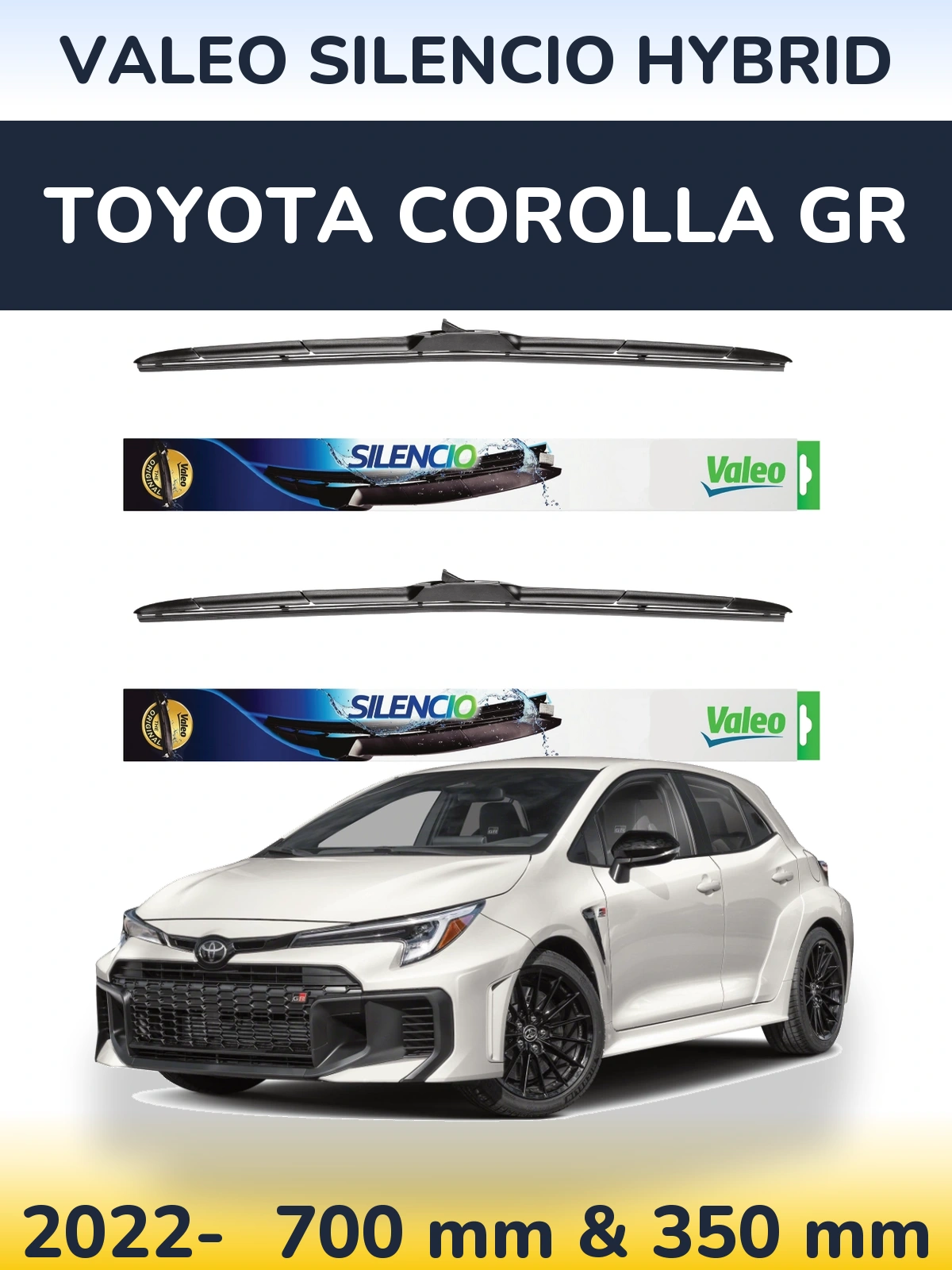 Komplet przednich wycieraczek Valeo Silencio Hybrid 700 & 350 mm do Toyota Corolla GR 2022-2026