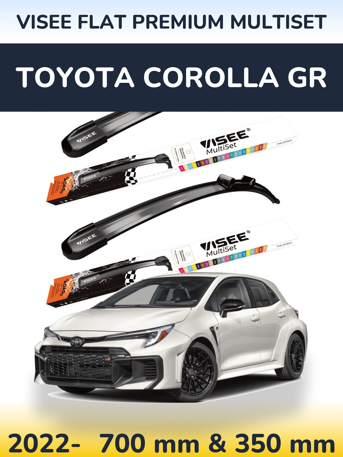 Komplet przednich wycieraczek VISEE FLAT PREMIUM MultiSet 700 & 350 mm do Toyota Corolla GR 2022-2026
