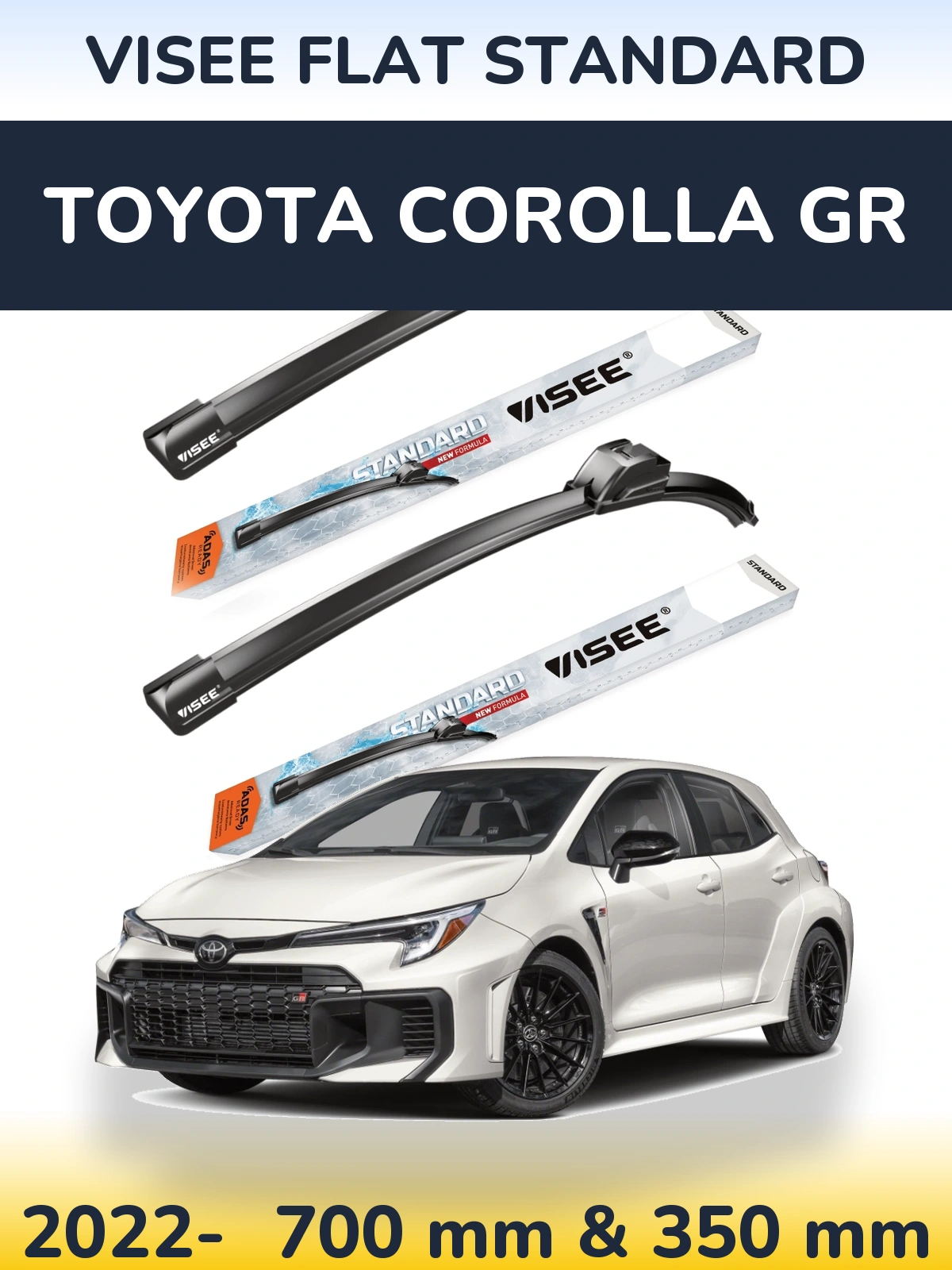 Komplet przednich wycieraczek VISEE FLAT STANDARD 700 & 350 mm do Toyota Corolla GR 2022-2026