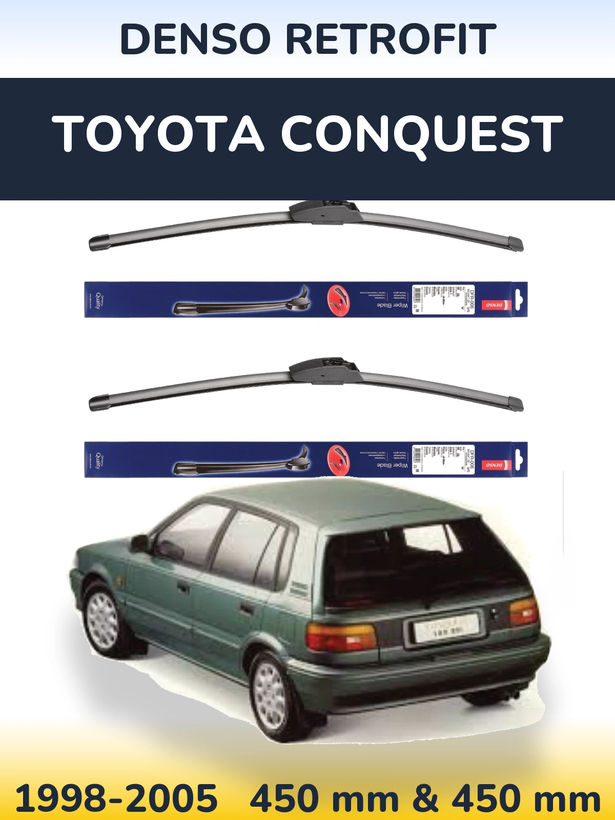 Komplet przednich wycieraczek Denso Retrofit 450 & 450 mm do Toyota Conquest 1998-2005
