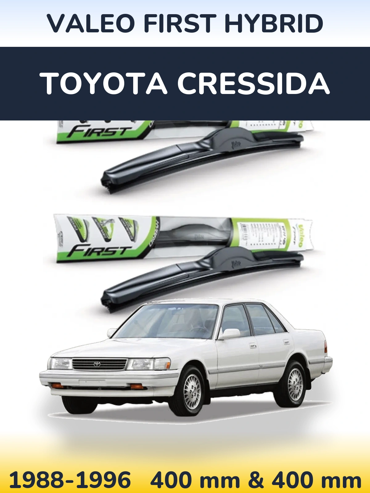 Front wiper blade set Valeo First Hybrid 400 & 400 mm for Toyota Cressida 1988-1996