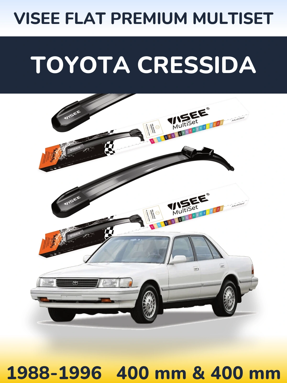 Front wiper blade set VISEE FLAT PREMIUM MultiSet 400 & 400 mm for Toyota Cressida 1988-1996