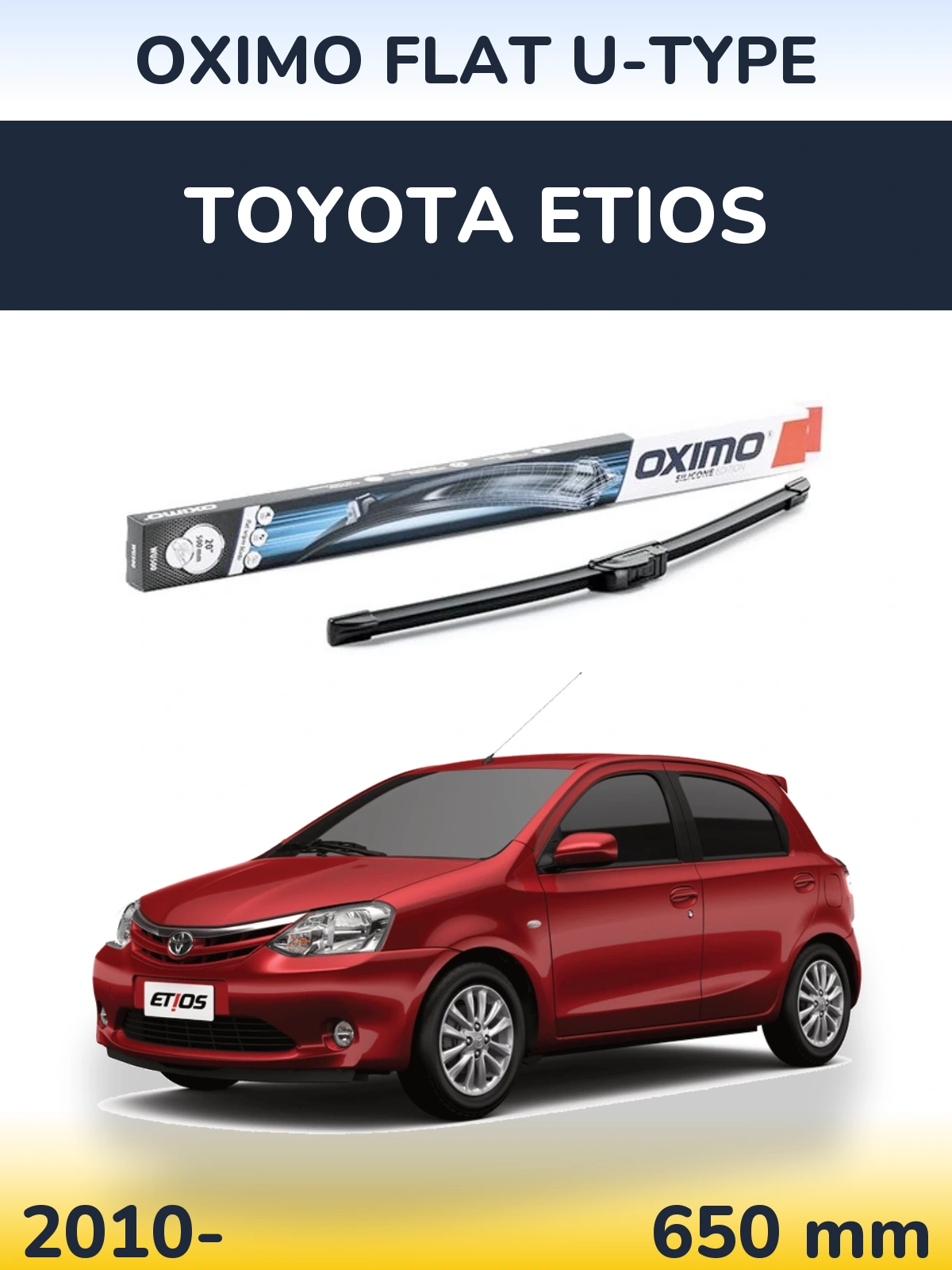 Передний дворник Oximo Flat U-type 650 мм для Toyota Etios 2010-2026