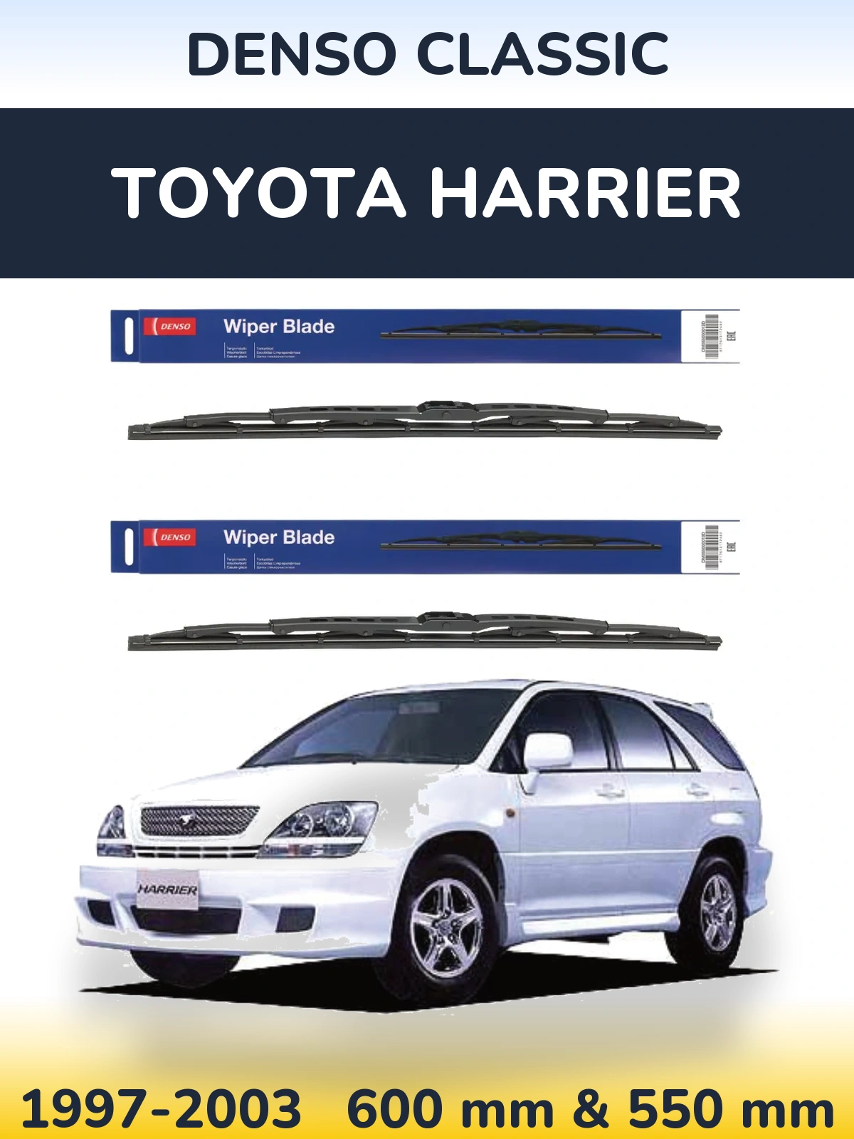 Front wiper blade set Denso Classic 600 & 550 mm for Toyota Harrier 1997-2003