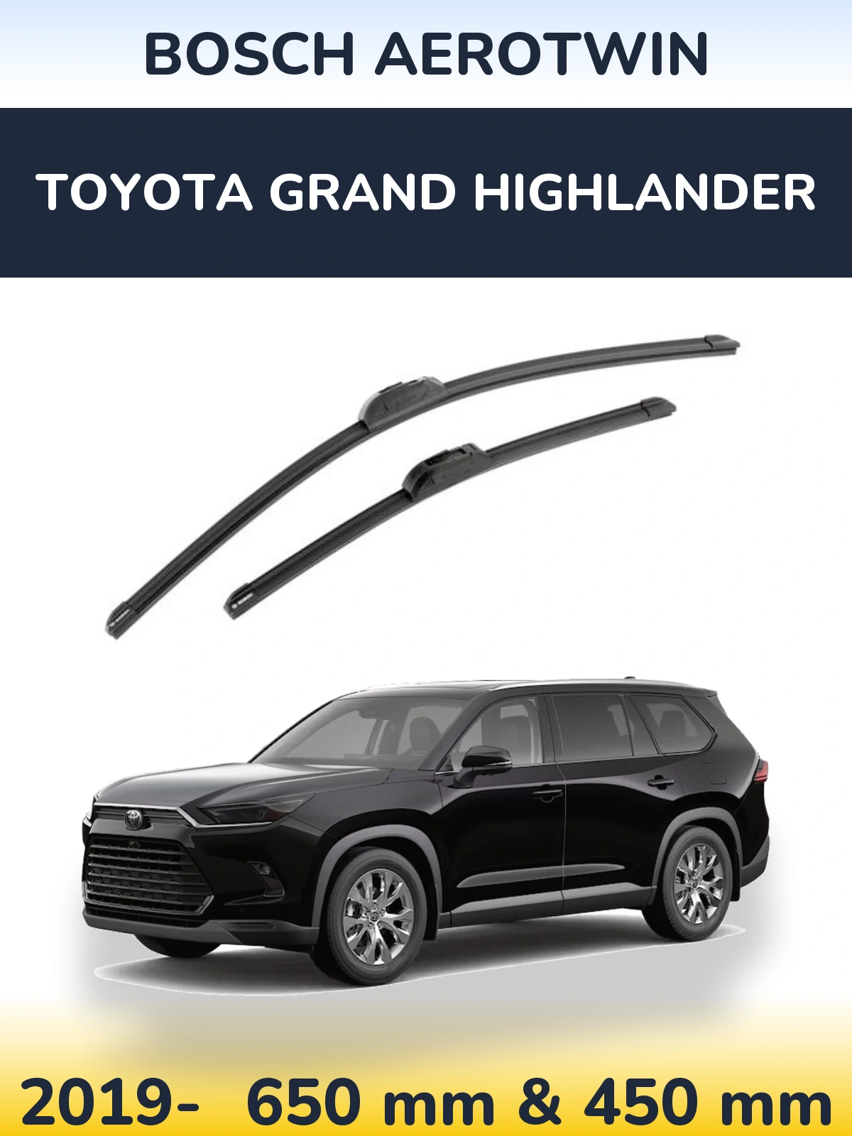 Комплект передних дворников BOSCH AeroTwin 650 & 450 мм для Toyota Grand Highlander 2019-2026