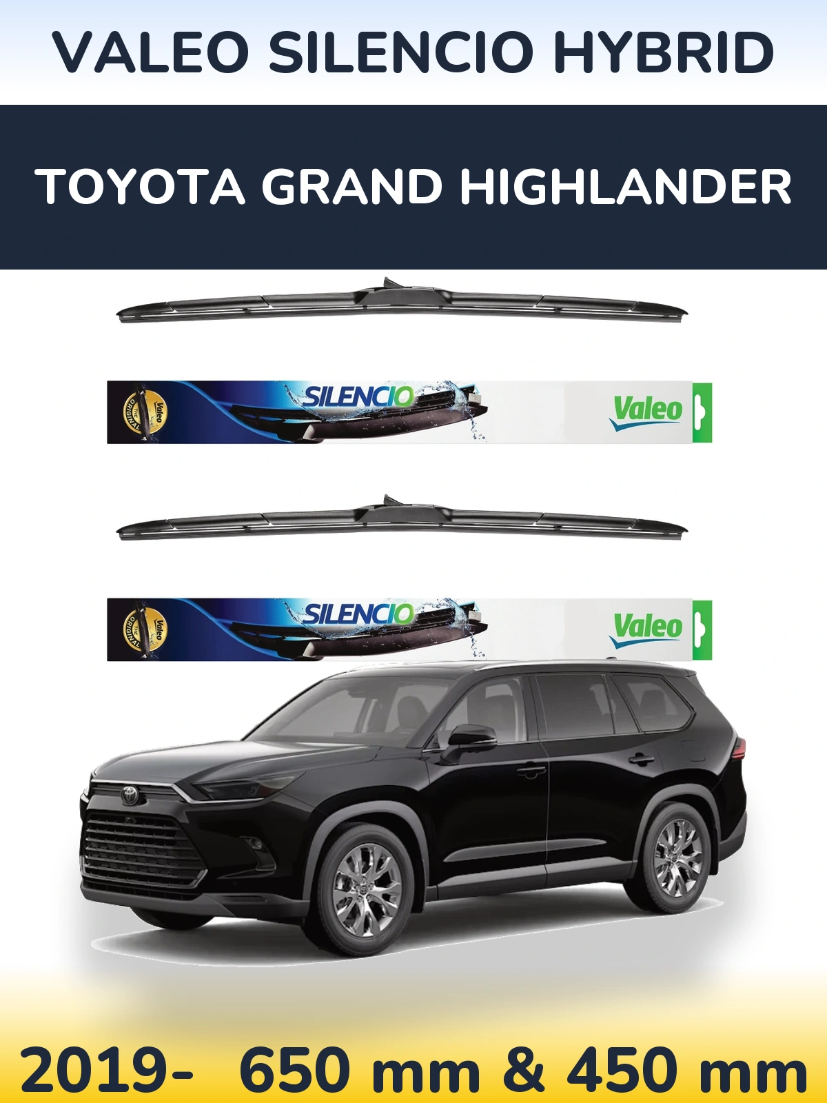 Komplet przednich wycieraczek Valeo Silencio Hybrid 650 & 450 mm do Toyota Grand Highlander 2019-2026