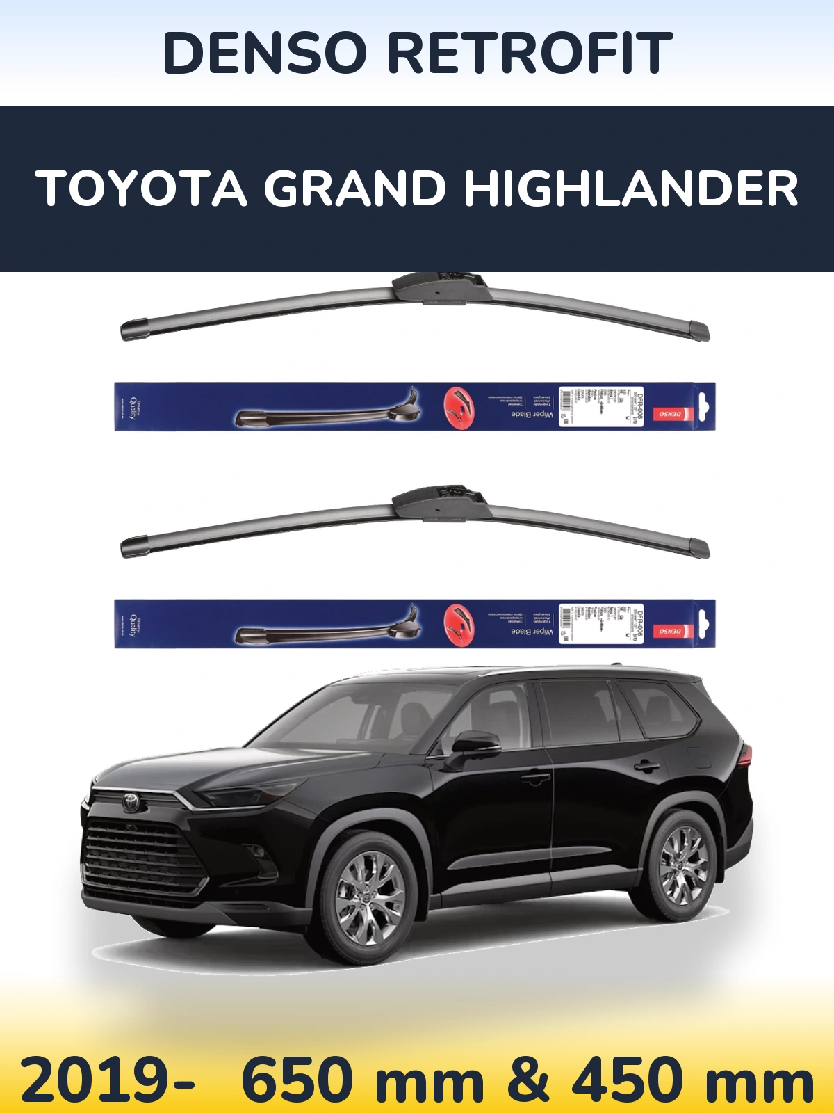 Komplet przednich wycieraczek Denso Retrofit 650 & 450 mm do Toyota Grand Highlander 2019-2026