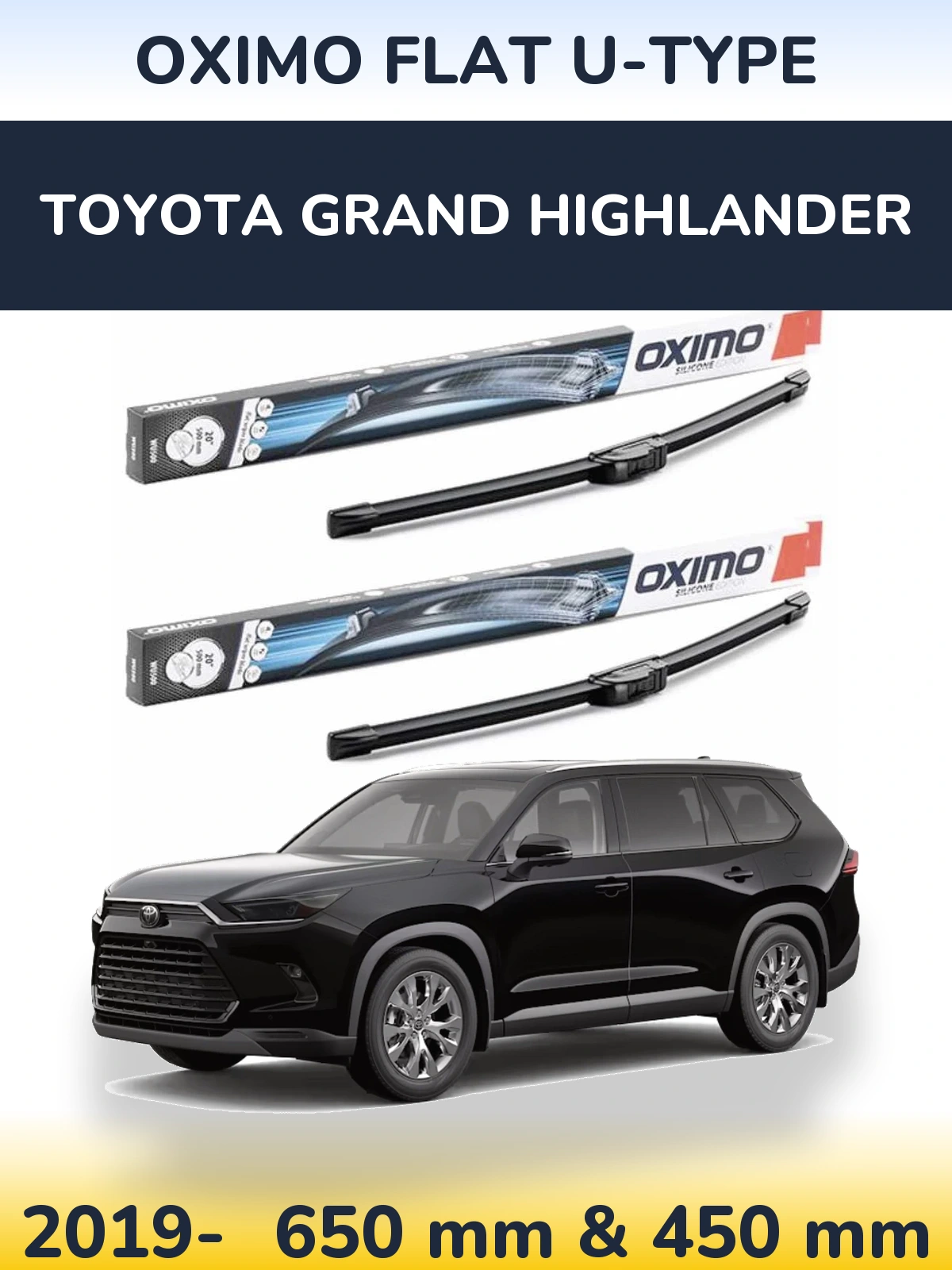 Комплект передних дворников Oximo Flat U-type 650 & 450 мм для Toyota Grand Highlander 2019-2026