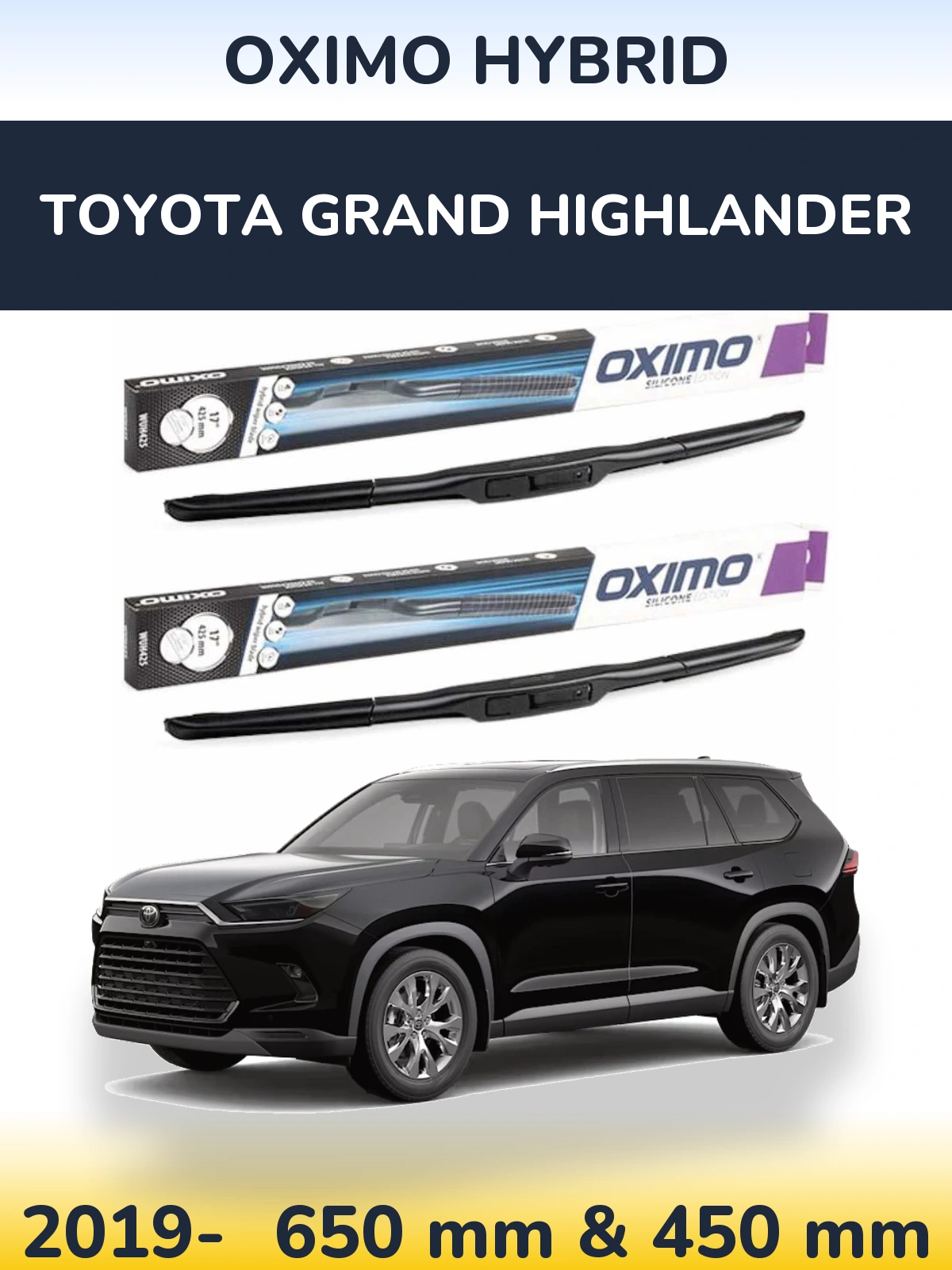 Komplet przednich wycieraczek Oximo Hybrid 650 & 450 mm do Toyota Grand Highlander 2019-2026