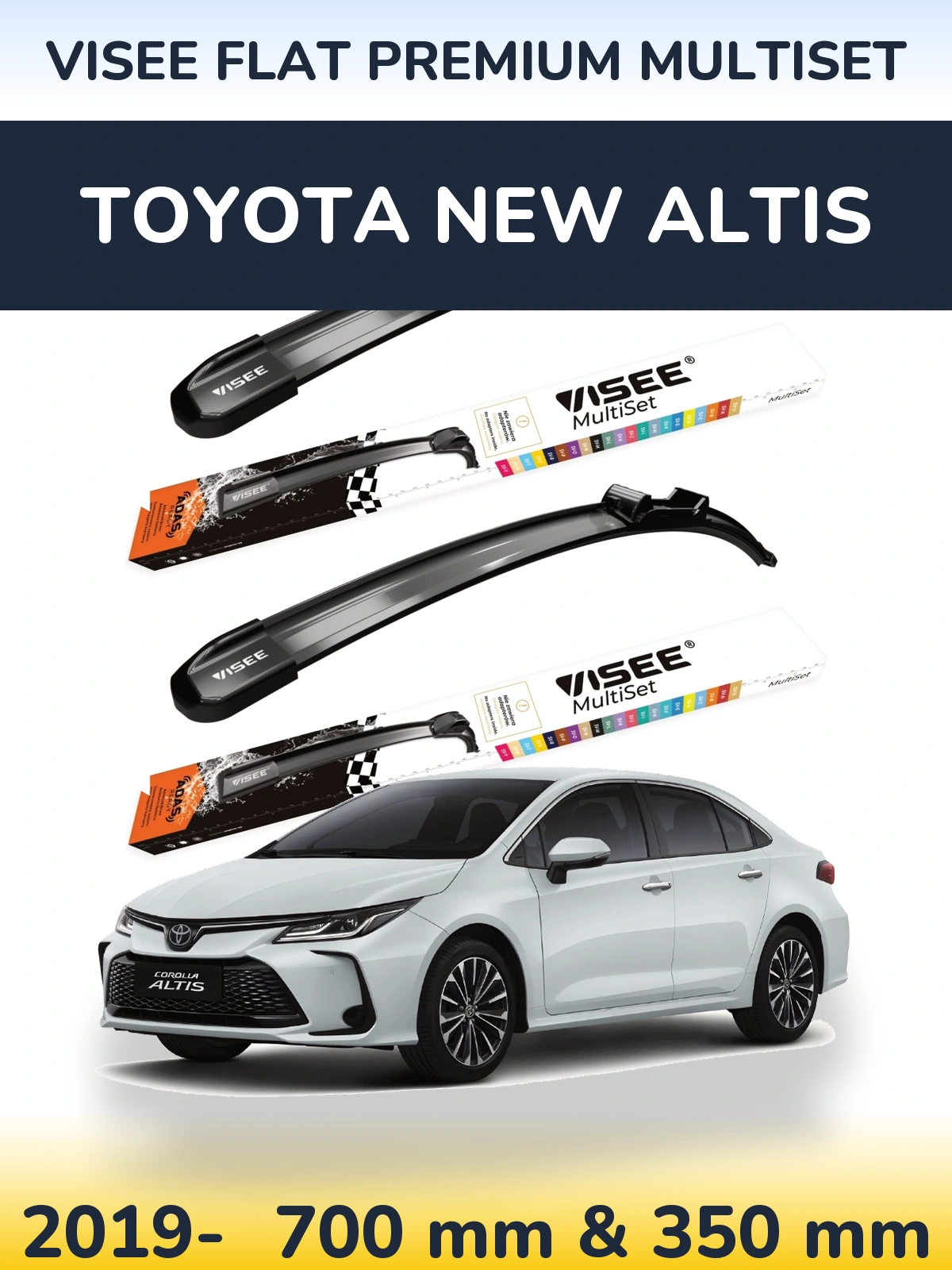 Komplet przednich wycieraczek VISEE FLAT PREMIUM MultiSet 700 & 350 mm do Toyota New Altis 2019-2026