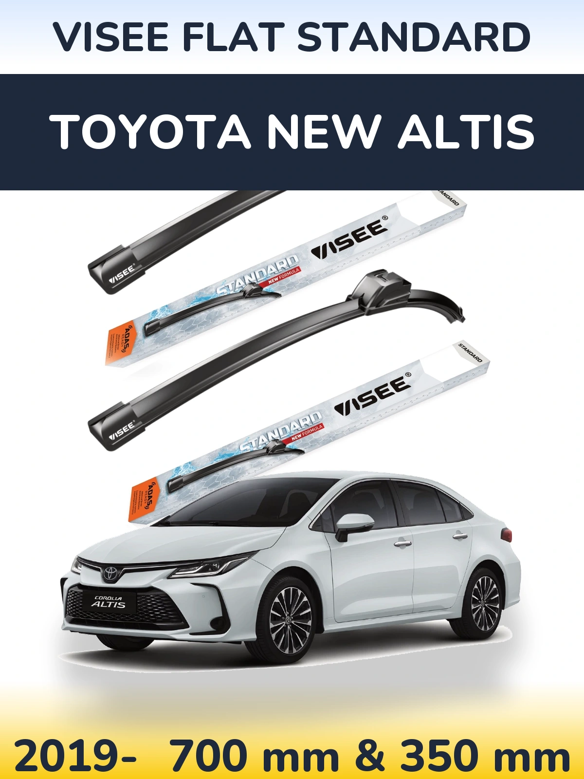 Комплект передних дворников VISEE FLAT STANDARD 700 & 350 мм для Toyota New Altis 2019-2026