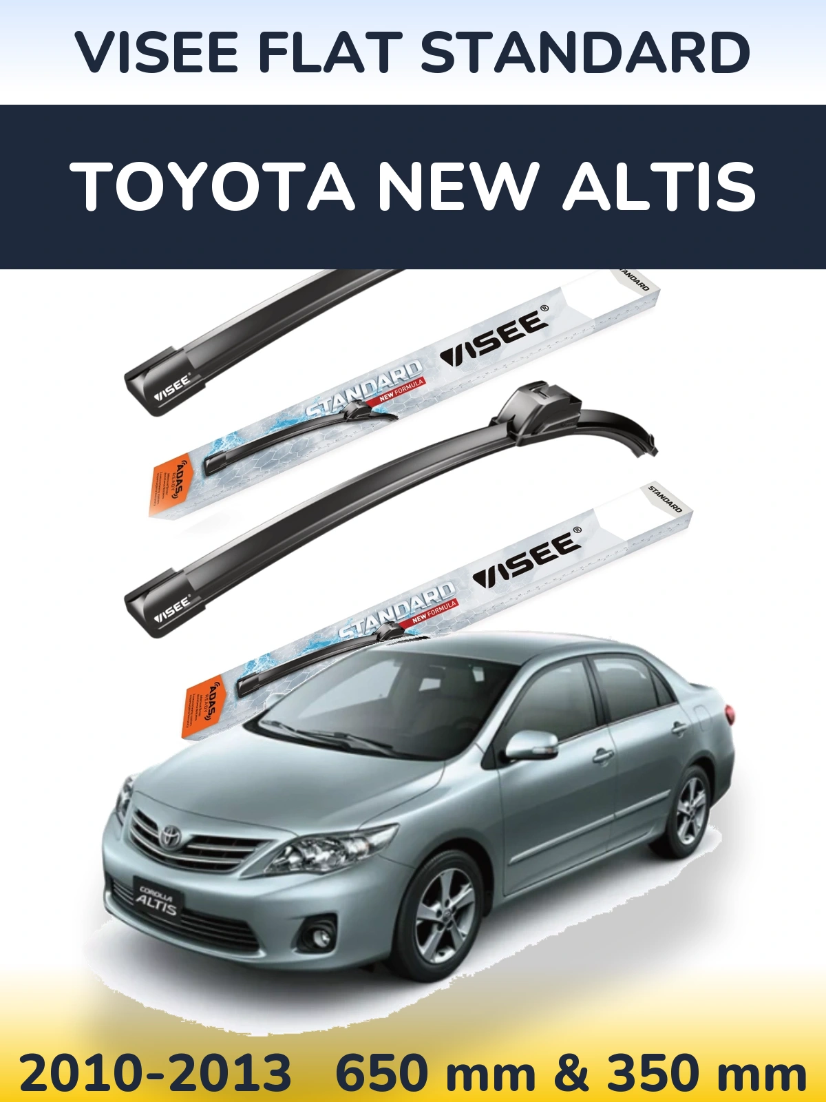 Комплект передних дворников VISEE FLAT STANDARD 650 & 350 мм для Toyota New Altis 2010-2013