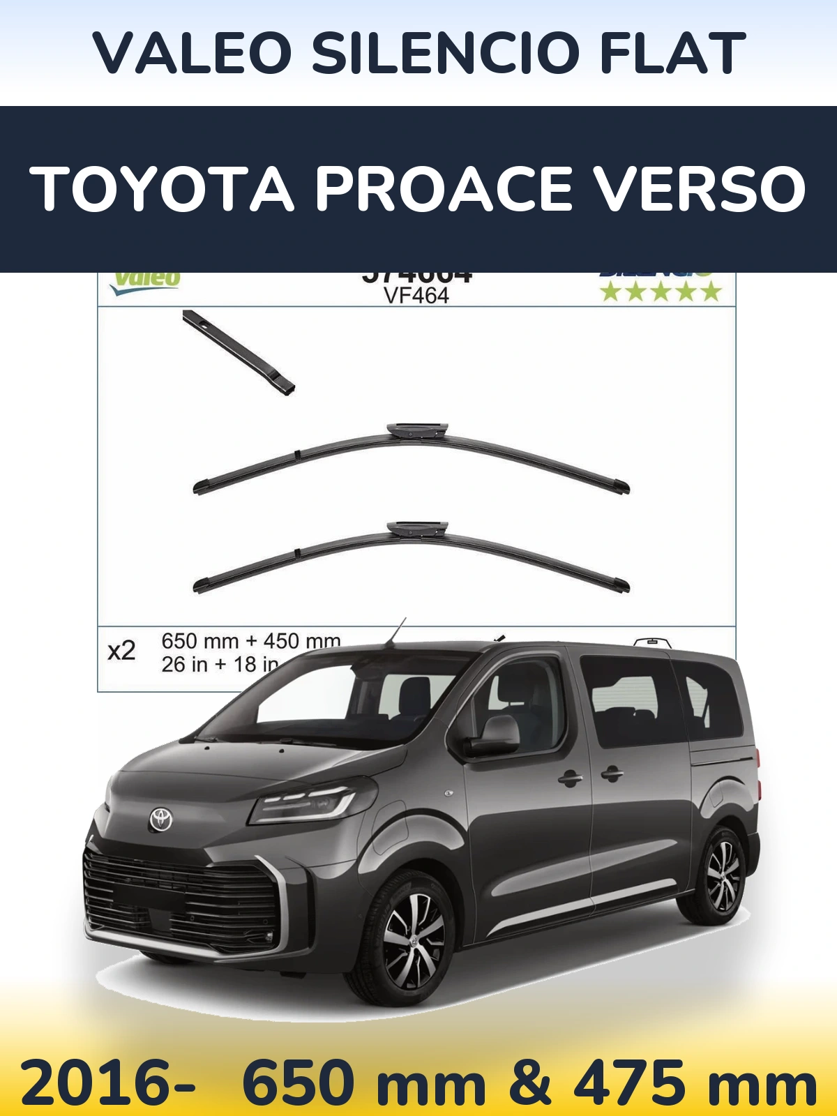 Komplet przednich wycieraczek Valeo Silencio Flat 650 & 450 mm do Toyota ProAce Verso 2016-2026