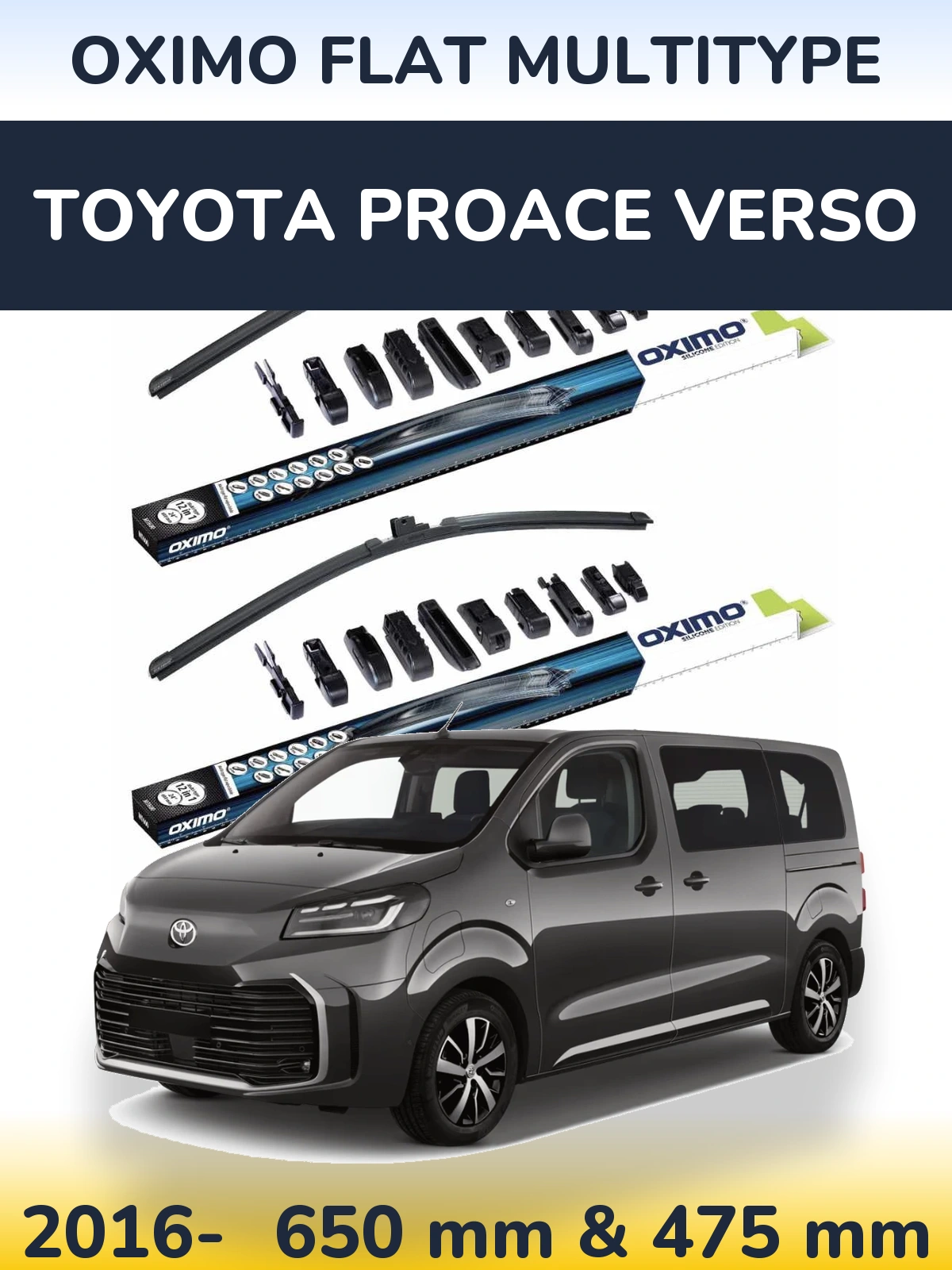Комплект передних дворников Oximo Flat MultiТипe 650 & 475 мм для Toyota ProAce Verso 2016-2026