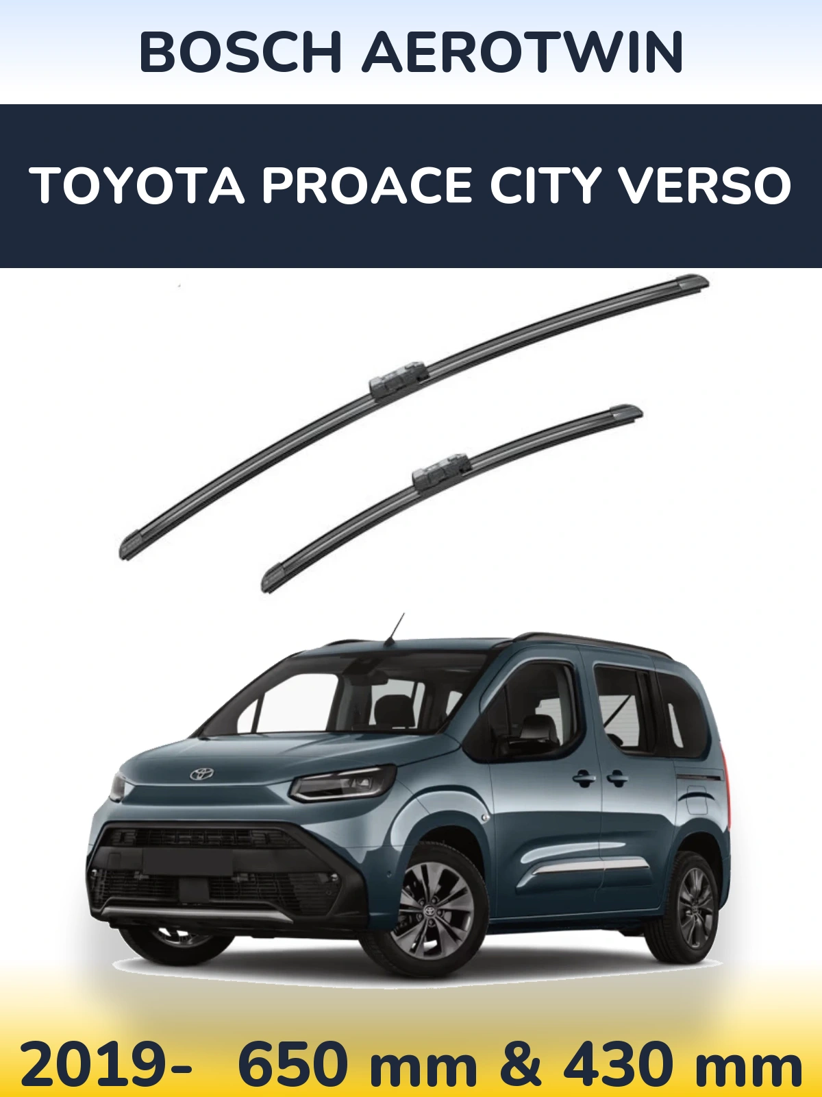 Комплект передних дворников BOSCH AeroTwin 650 & 430 мм для Toyota ProAce City Verso 2019-2026