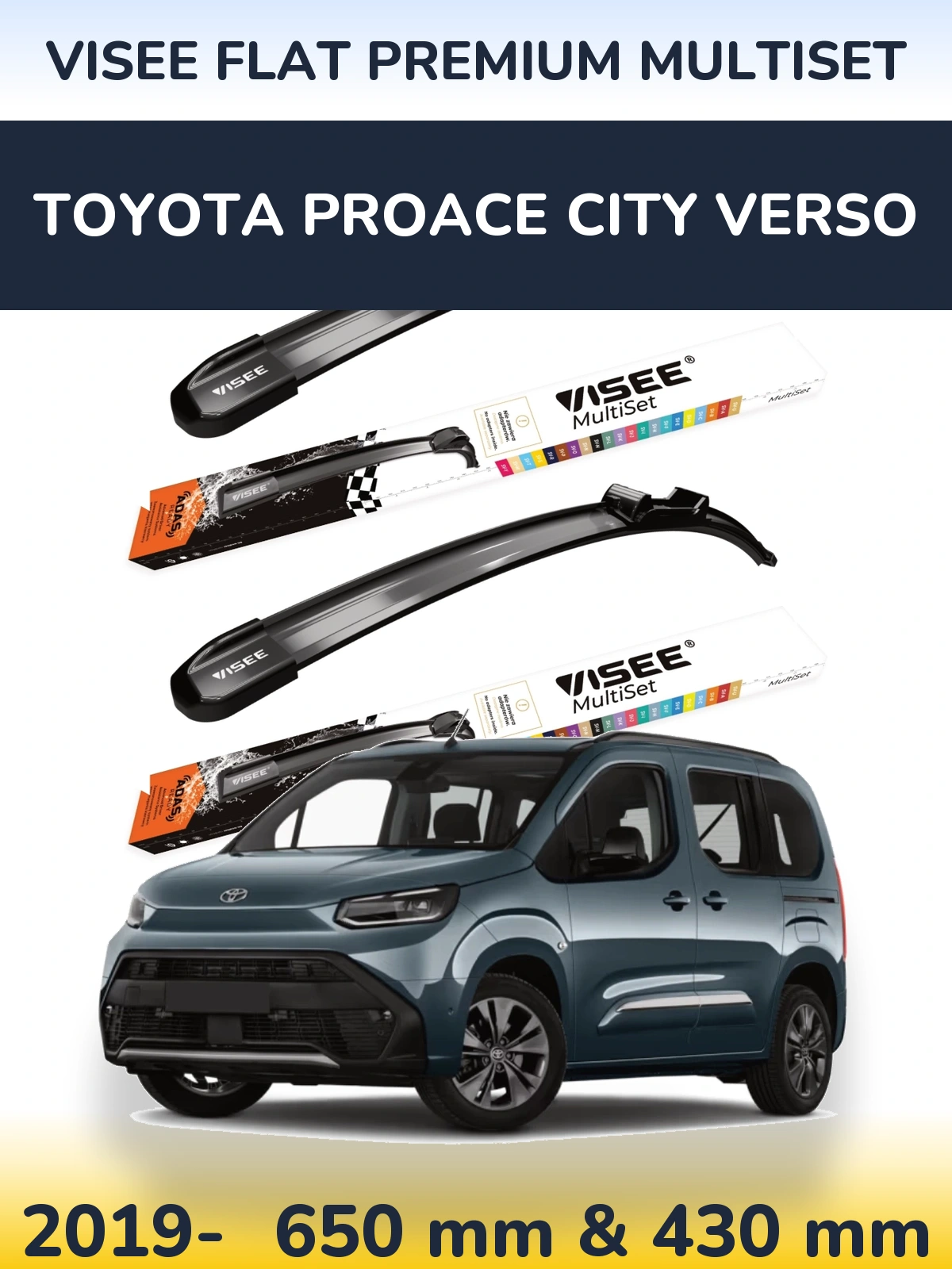 Komplet przednich wycieraczek VISEE FLAT PREMIUM MultiSet 650 & 430 mm do Toyota ProAce City Verso 2019-2026
