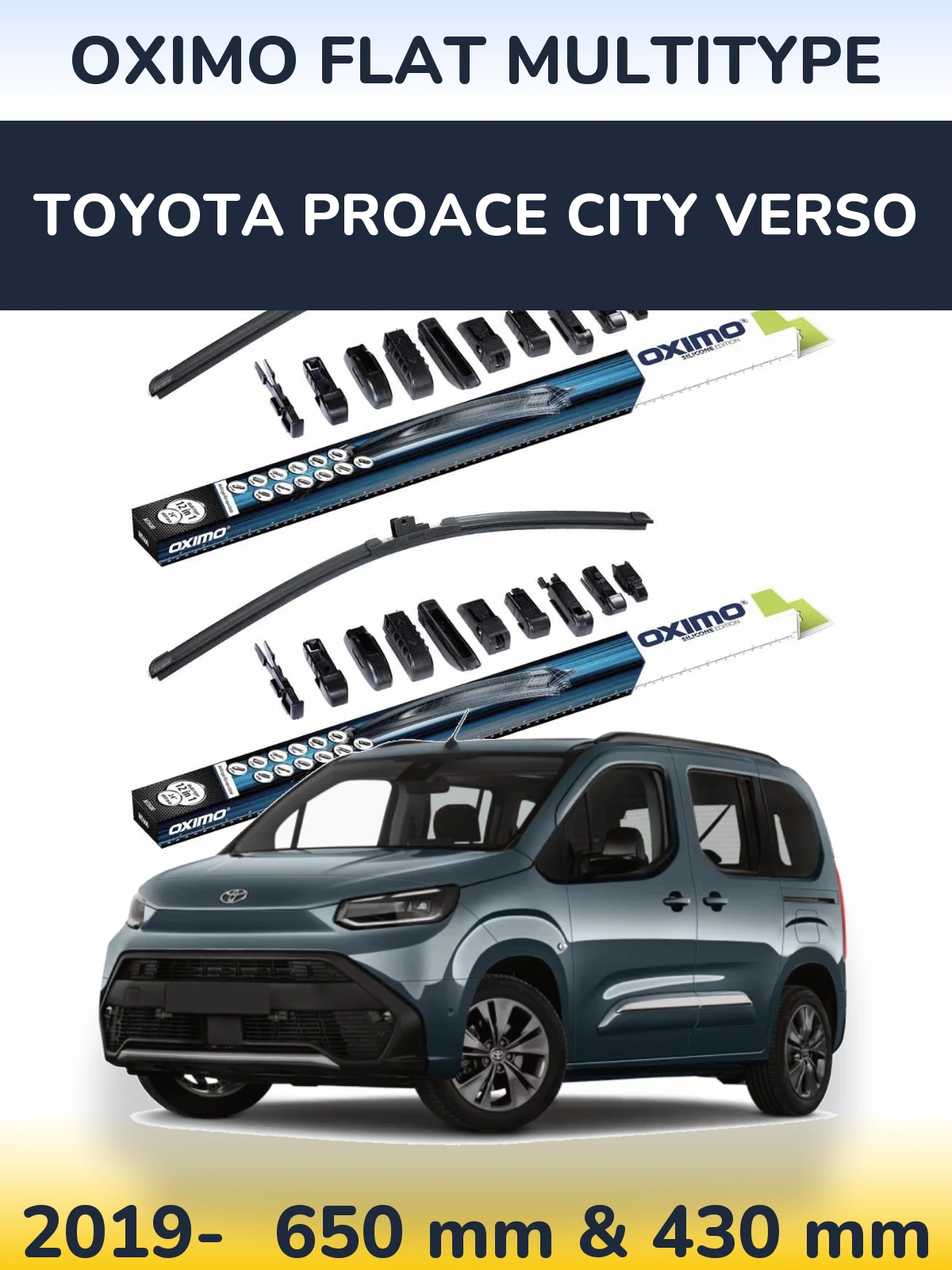Комплект передних дворников Oximo Flat MultiТипe 650 & 430 мм для Toyota ProAce City Verso 2019-2026