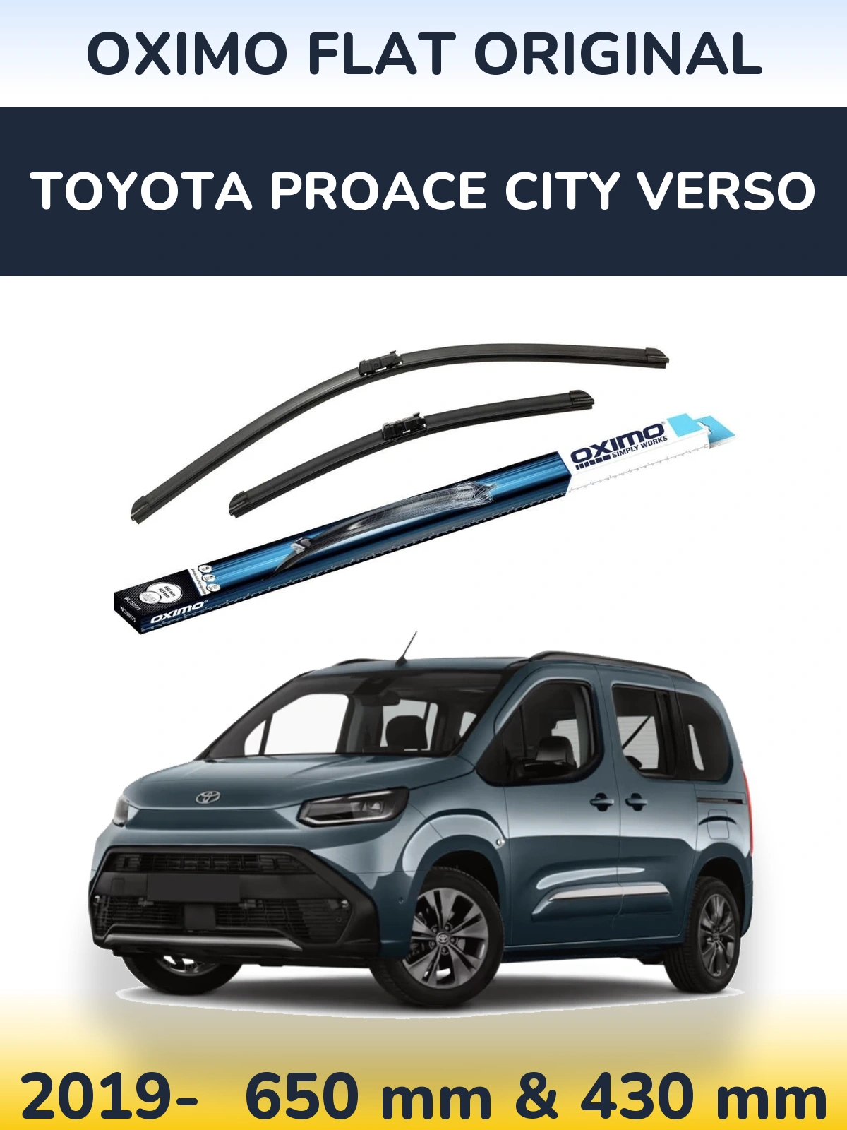 Комплект передних дворников Oximo Flat Original 650 & 430 мм для Toyota ProAce City Verso 2019-2026