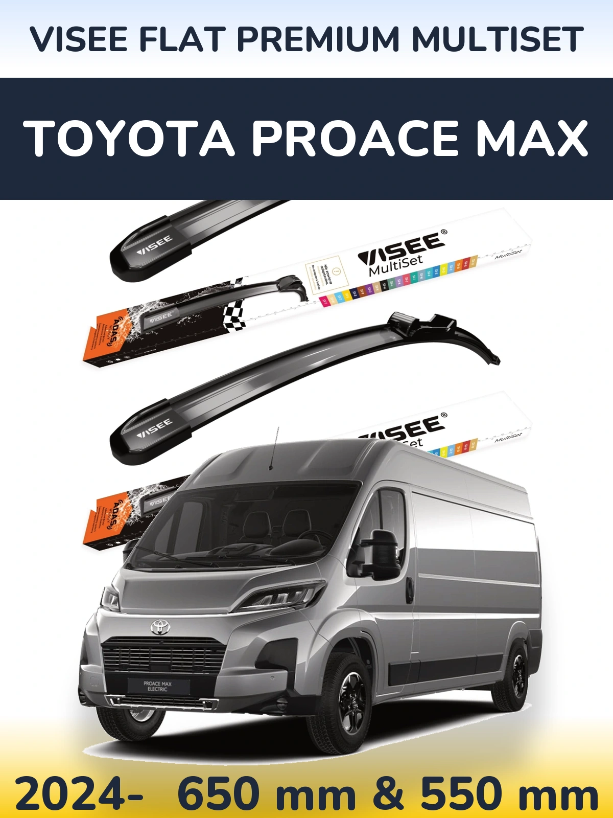 Komplet przednich wycieraczek VISEE FLAT PREMIUM MultiSet 650 & 550 mm do Toyota ProAce Max 2024-2026
