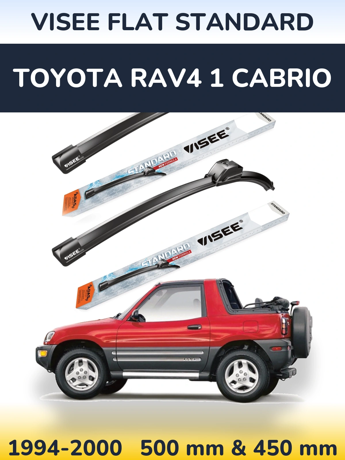 Комплект передних дворников VISEE FLAT STANDARD 500 & 450 мм для Toyota RAV4 1 Cabrio 1994-2000