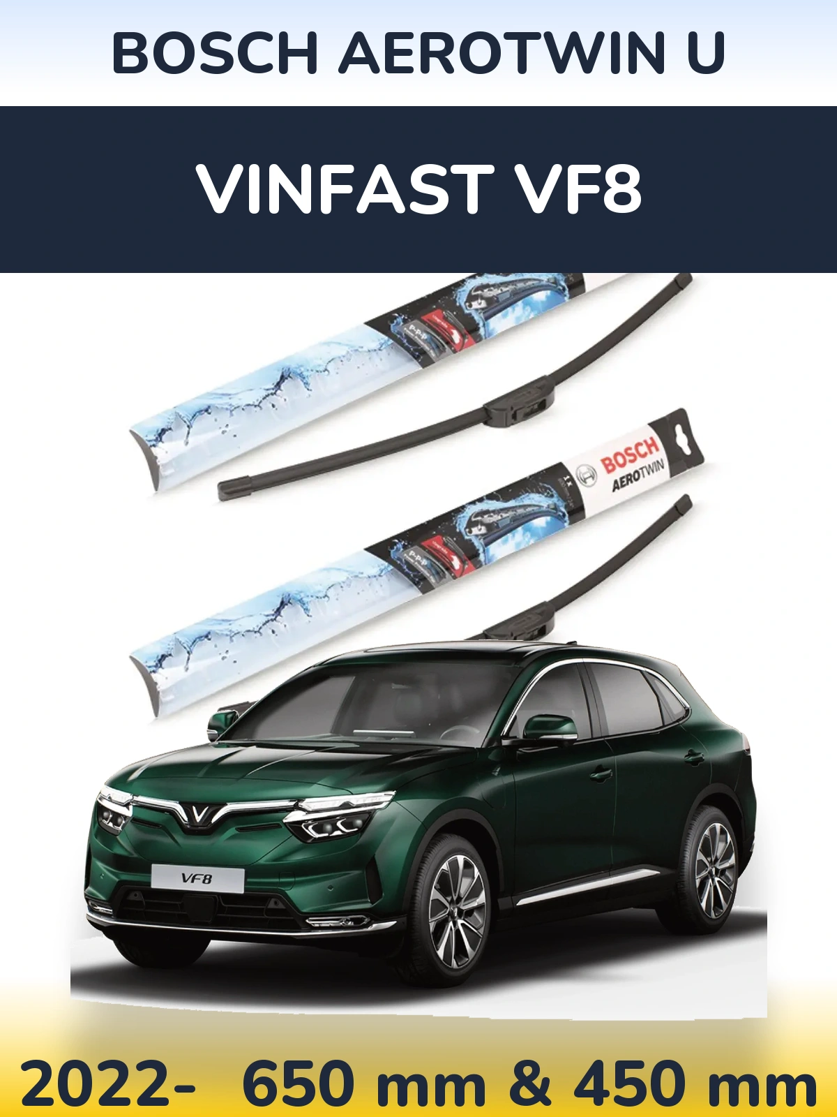 Komplet przednich wycieraczek BOSCH AeroTwin U 650 & 450 mm do Vinfast VF8 2022-2026