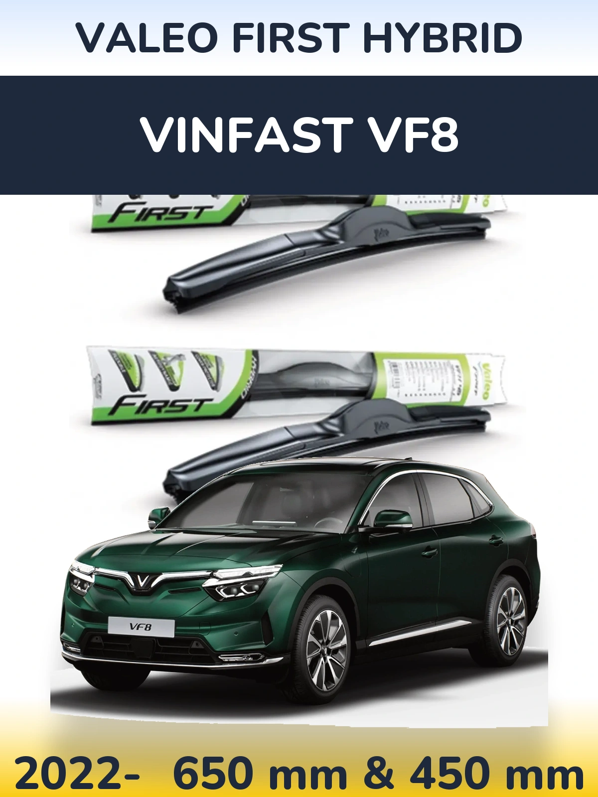 Комплект передних дворников Valeo First Hybrid 650 & 450 мм для Vinfast VF8 2022-2026