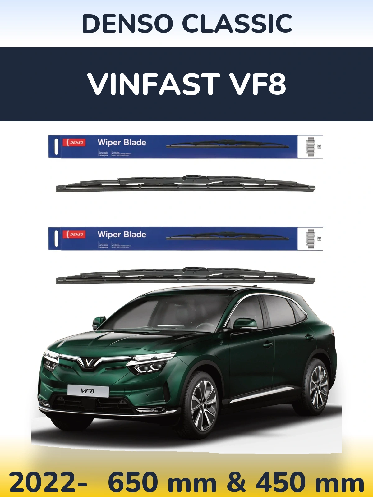 Front wiper blade set Denso Classic 650 & 450 mm for Vinfast VF8 2022-2026