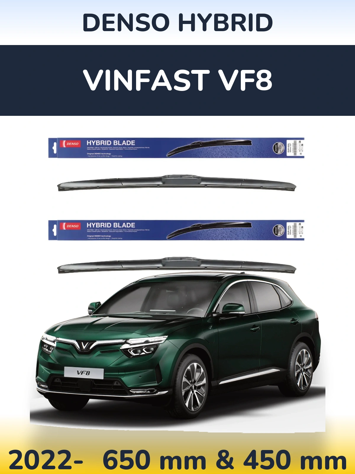 Komplet przednich wycieraczek Denso Hybrid 650 & 450 mm do Vinfast VF8 2022-2026