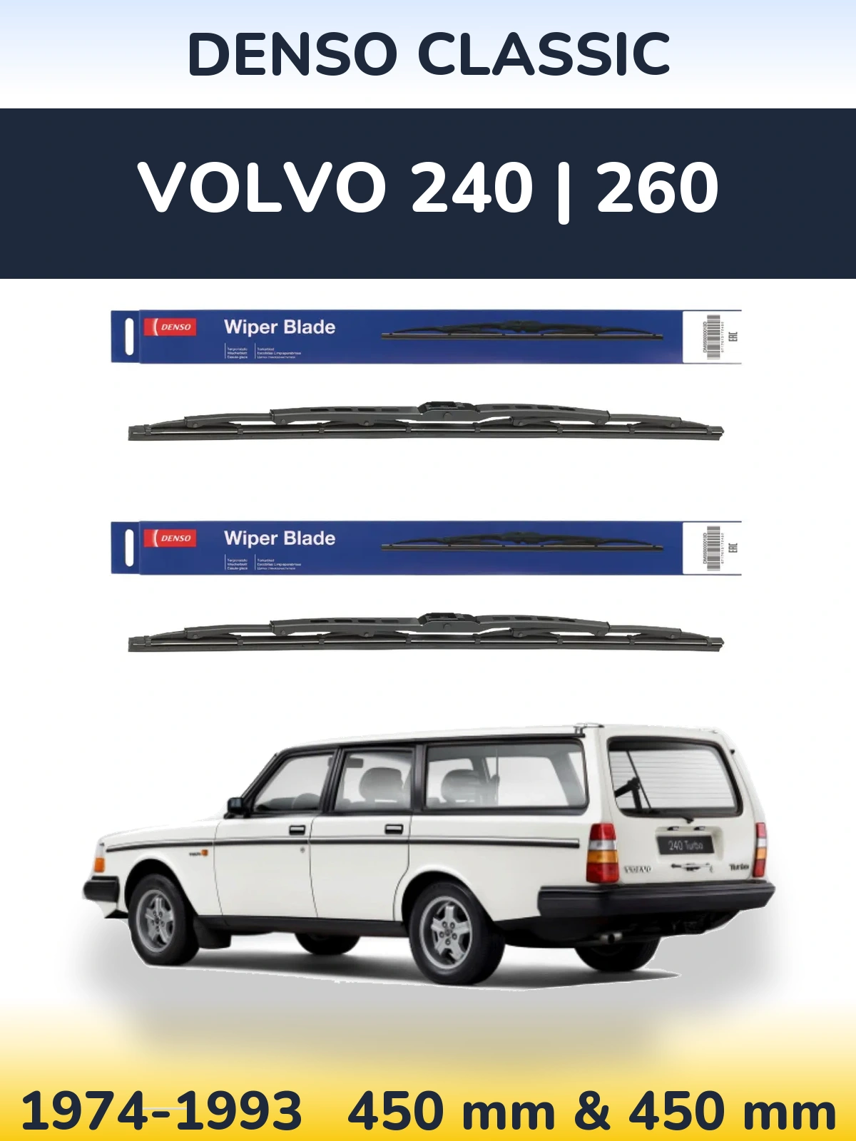 Komplet przednich wycieraczek Denso Classic 450 & 450 mm do Volvo 240 | 260 1974-1993