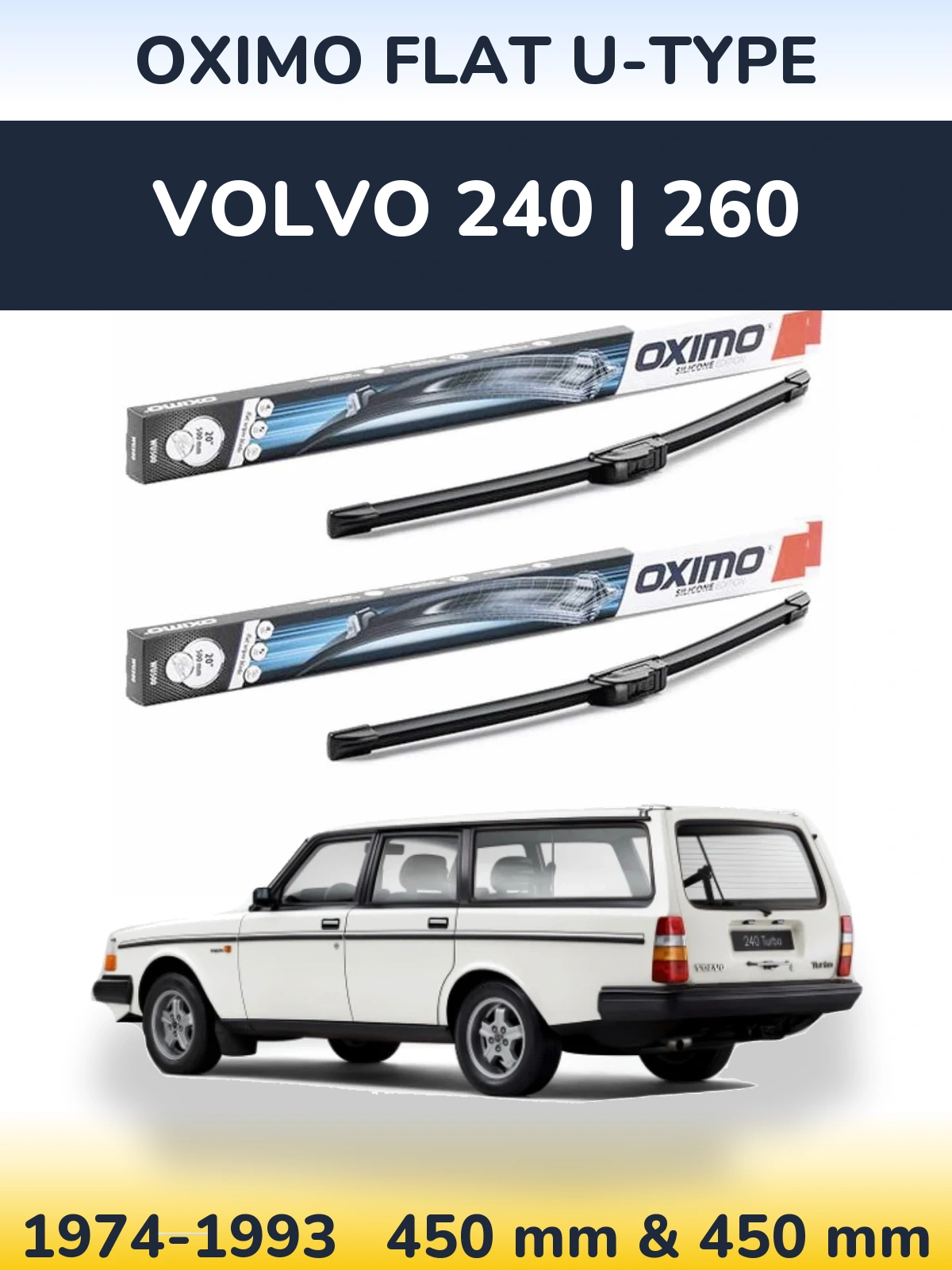 Komplet przednich wycieraczek Oximo Flat U-type 450 & 450 mm do Volvo 240 | 260 1974-1993