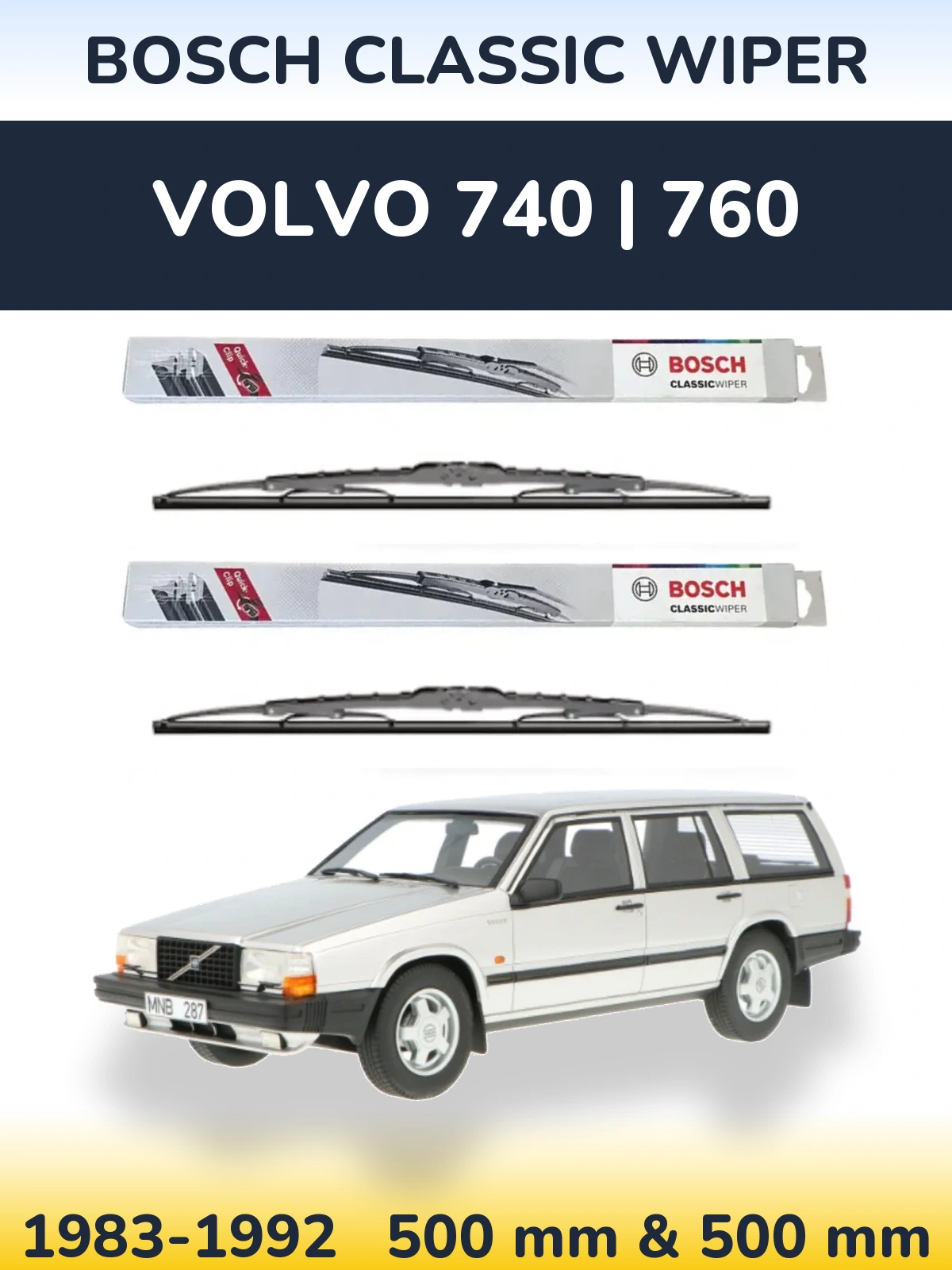 Комплект передніх щіток BOSCH Classic Wiper 500 & 500 мм для Volvo 740 | 760 1983-1992