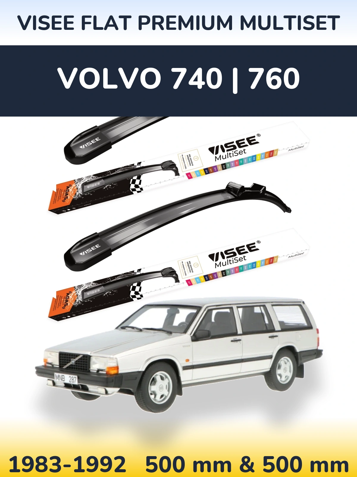 Komplet przednich wycieraczek VISEE FLAT PREMIUM MultiSet 500 & 500 mm do Volvo 740 | 760 1983-1992