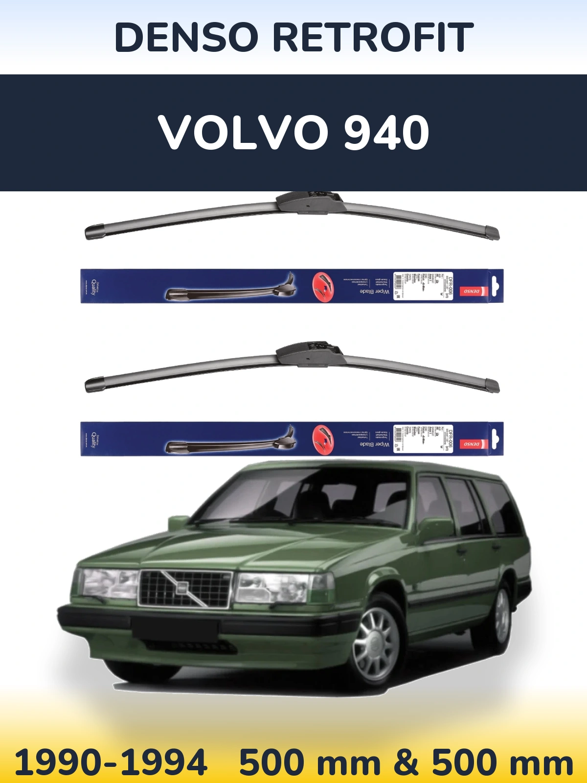 Komplet przednich wycieraczek Denso Retrofit 500 & 500 mm do Volvo 940 1990-1994