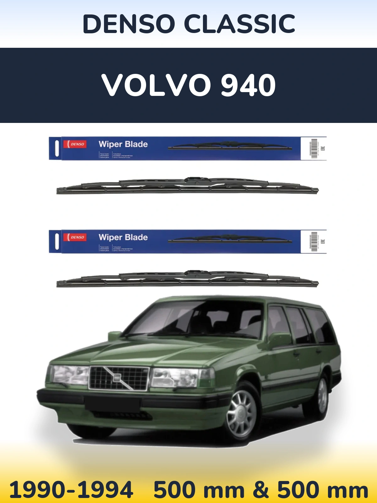 Komplet przednich wycieraczek Denso Classic 500 & 500 mm do Volvo 940 1990-1994