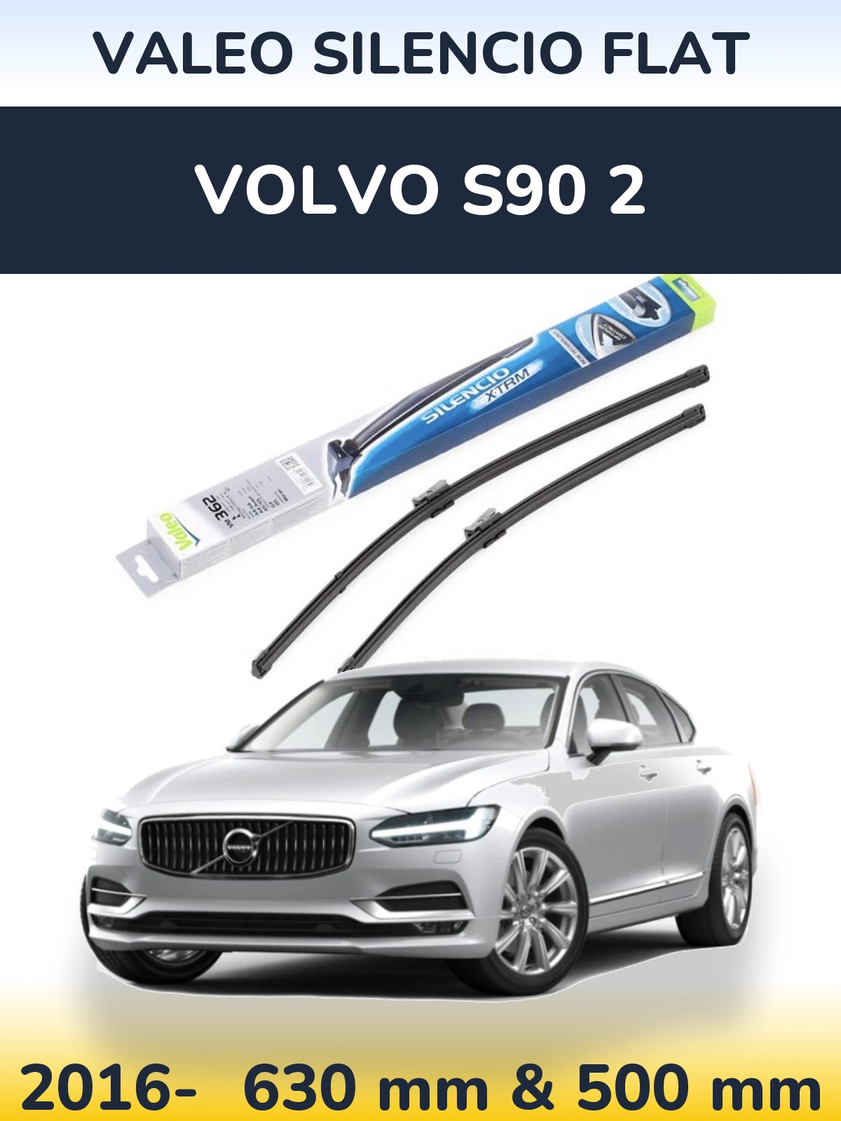 Front wiper blade set Valeo Silencio Flat 600 & 500 mm for Volvo S90 2 2016-2026