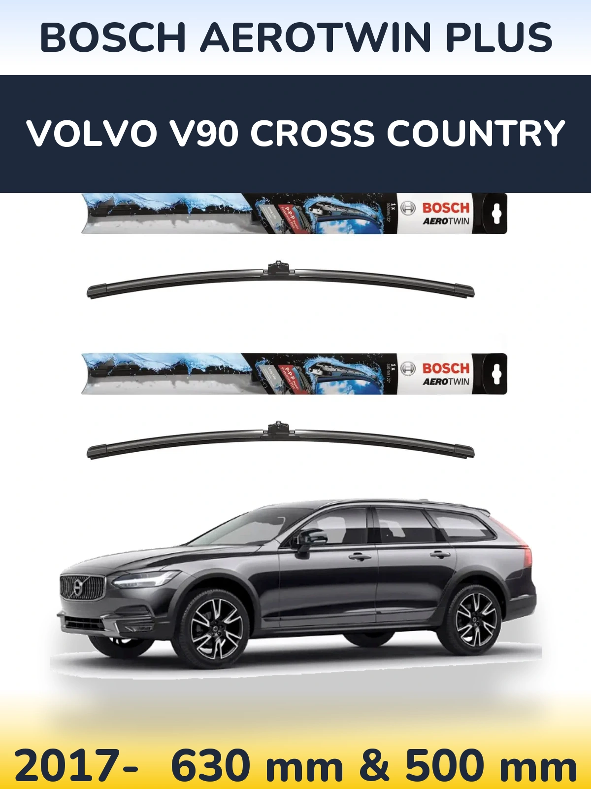 Комплект передних дворников BOSCH AeroTwin Plus 600 & 500 мм для Volvo V90 Cross Country 2017-2026
