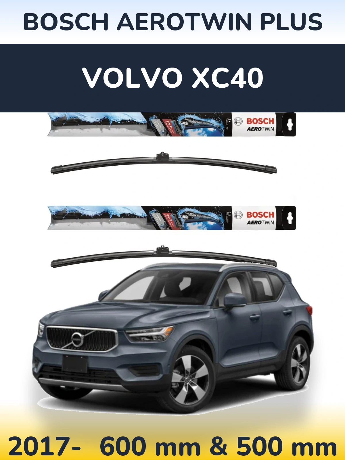Комплект передних дворников BOSCH AeroTwin Plus 600 & 500 мм для Volvo XC40 2017-2026