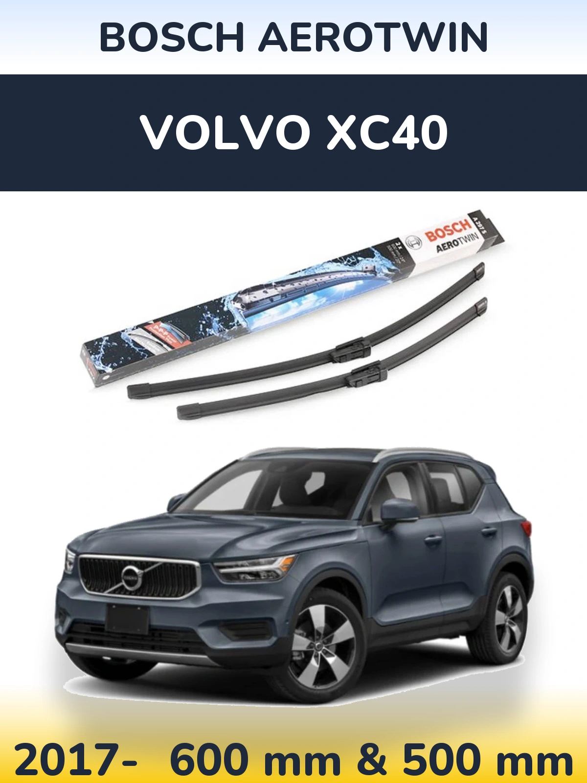 Komplet przednich wycieraczek BOSCH AeroTwin 600 & 500 mm do Volvo XC40 2017-2026
