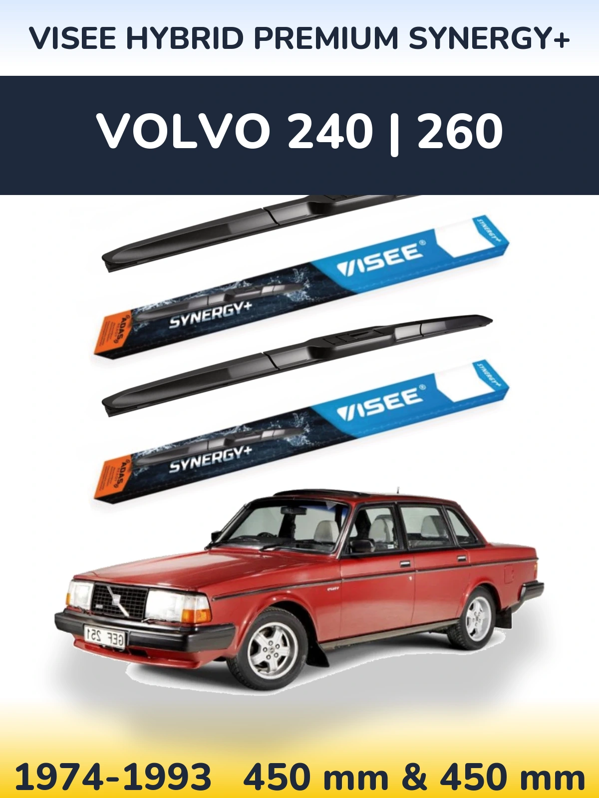 Komplet przednich wycieraczek VISEE HYBRID PREMIUM SYNERGY+ 450 & 450 mm do Volvo 240 | 260 1974-1993