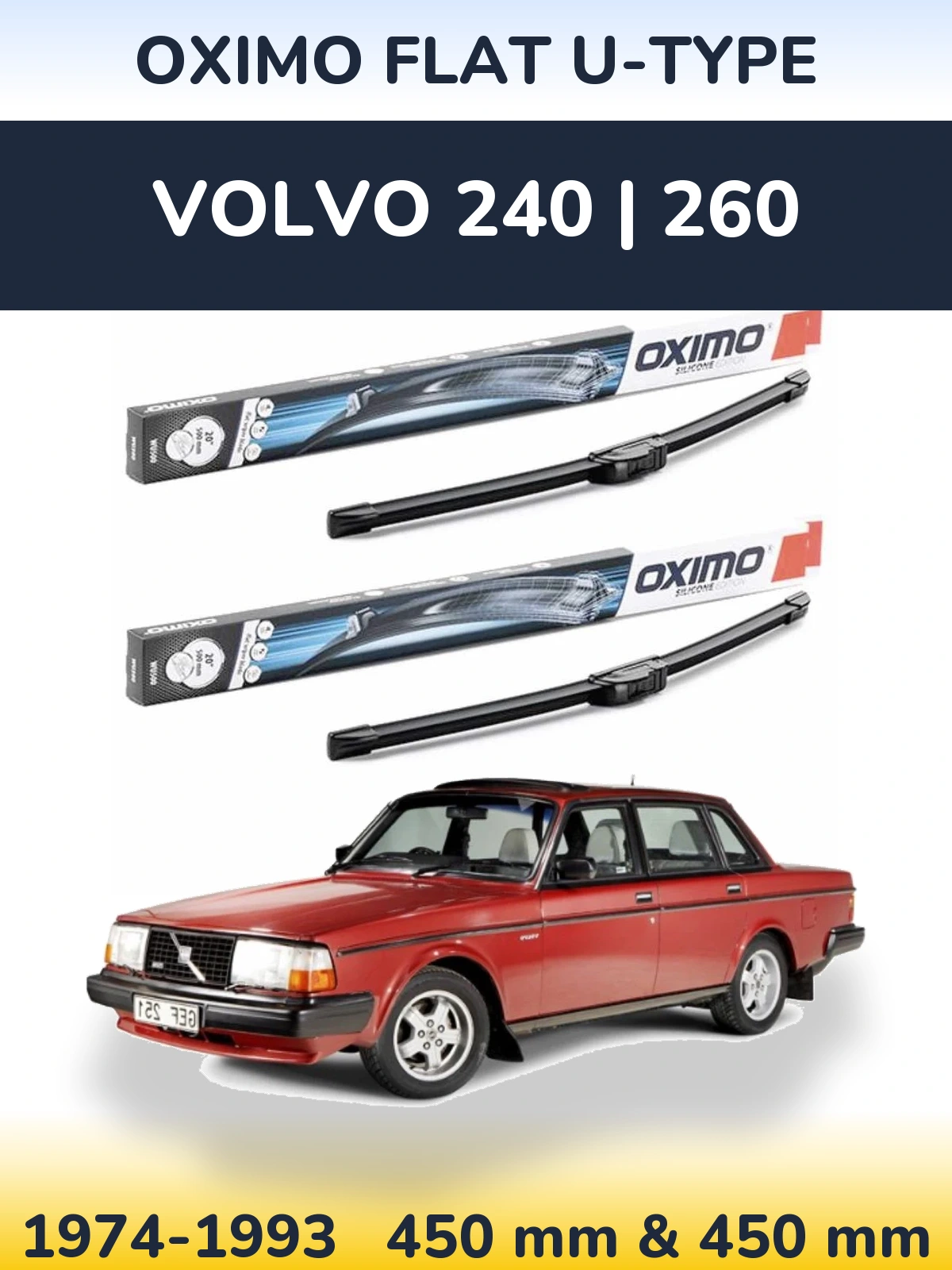 Komplet przednich wycieraczek Oximo Flat U-type 450 & 450 mm do Volvo 240 | 260 1974-1993