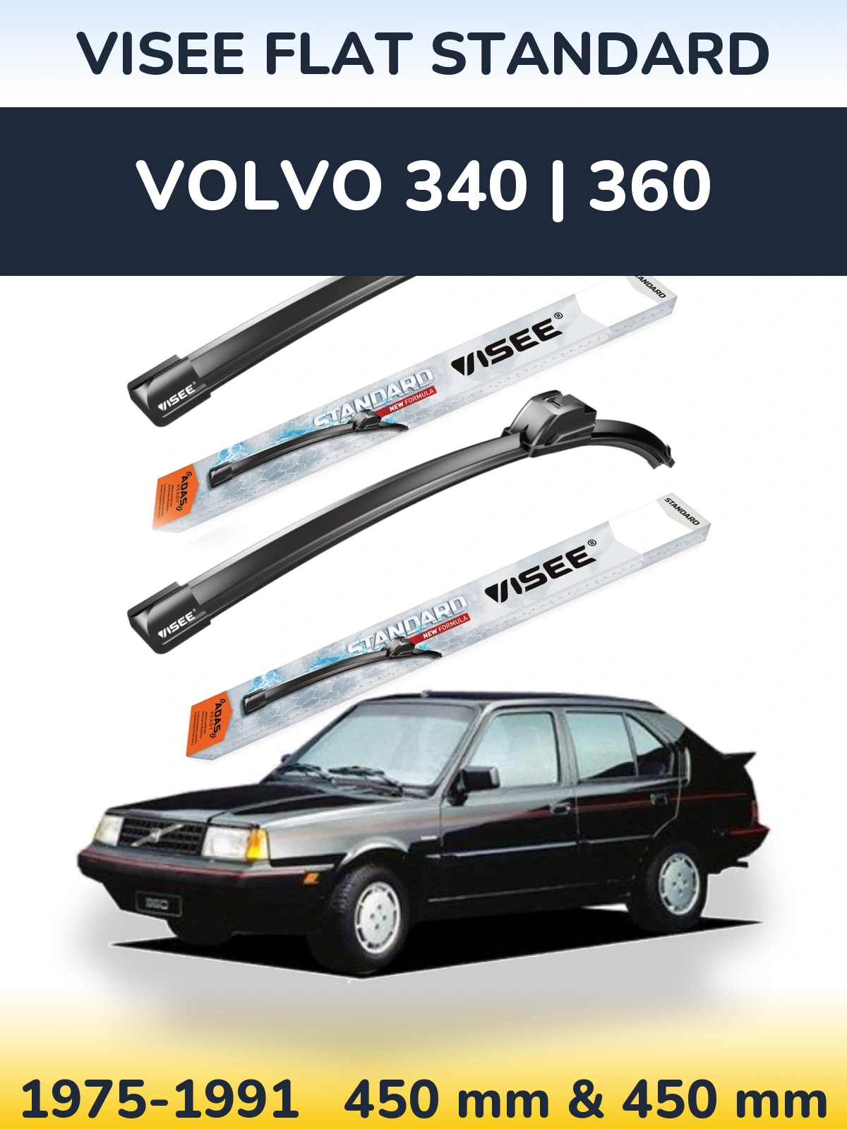 Комплект передних дворников VISEE FLAT STANDARD 450 & 450 мм для Volvo 340 | 360 1975-1991