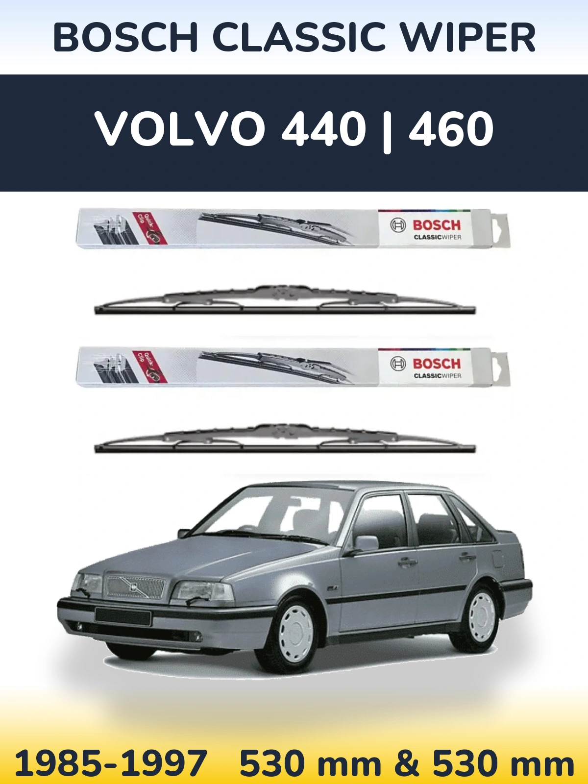 Komplet przednich wycieraczek BOSCH Classic Wiper 530 & 530 mm do Volvo 440 | 460 1985-1997