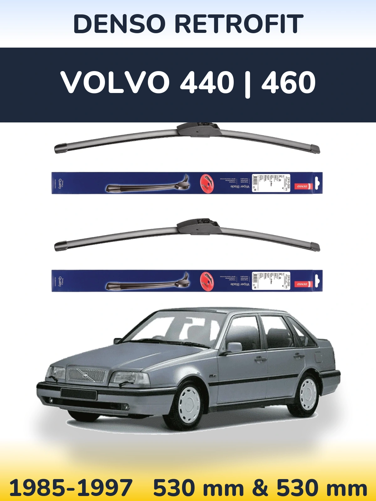 Komplet przednich wycieraczek Denso Retrofit 530 & 530 mm do Volvo 440 | 460 1985-1997