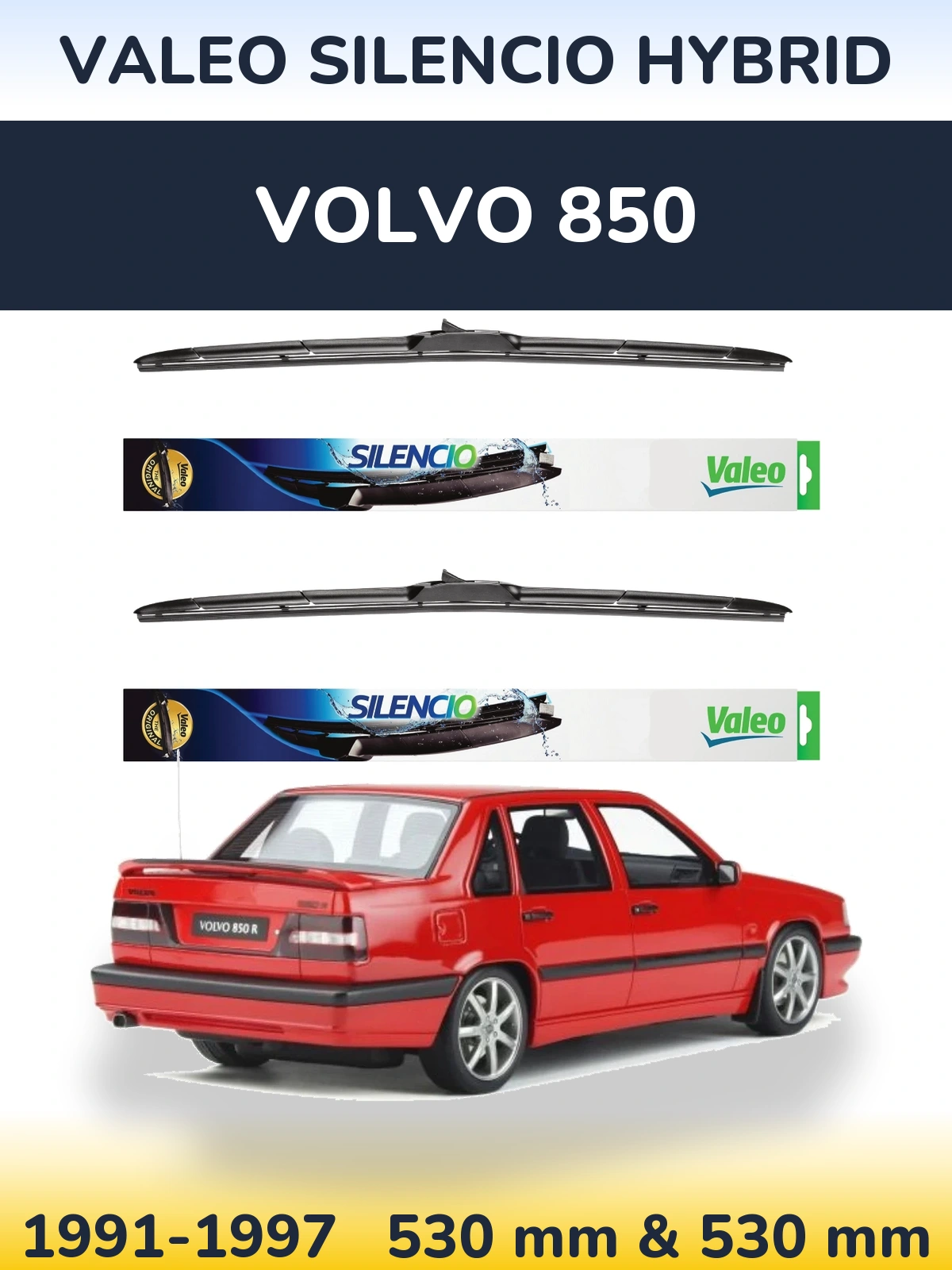 Komplet przednich wycieraczek Valeo Silencio Hybrid 530 & 530 mm do Volvo 850 1991-1997