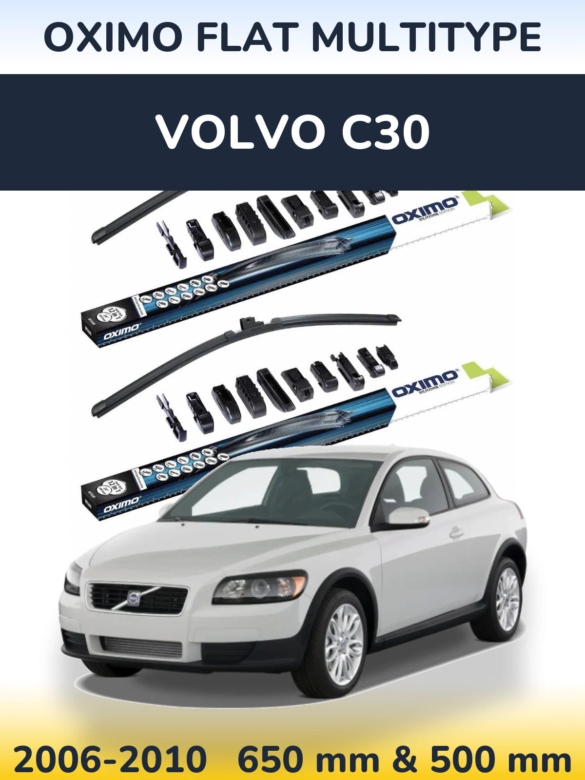 Komplet przednich wycieraczek Oximo Flat MultiType 650 & 500 mm do Volvo C30 2006-2010